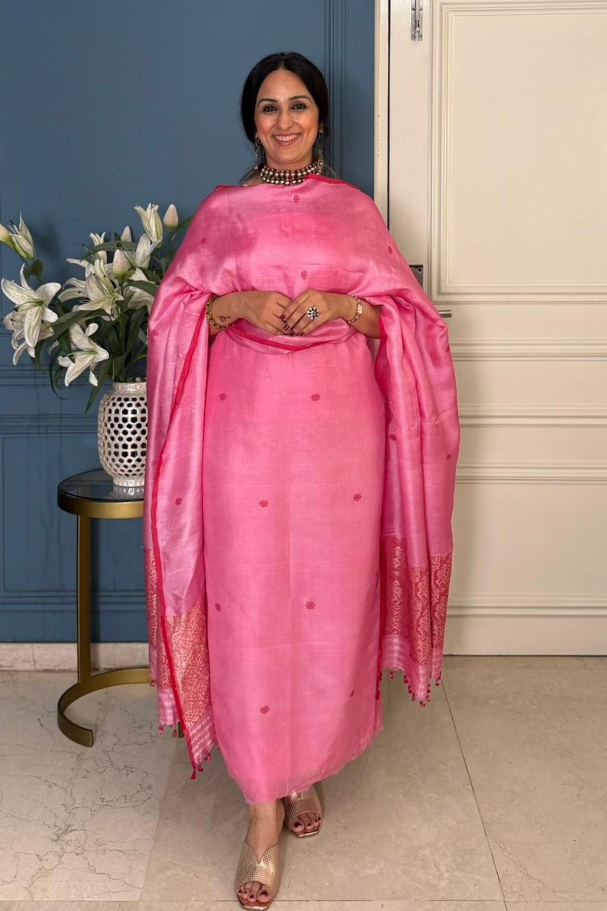 Tangail weave on Pure Tussar Silk -Kurta Dupatta set