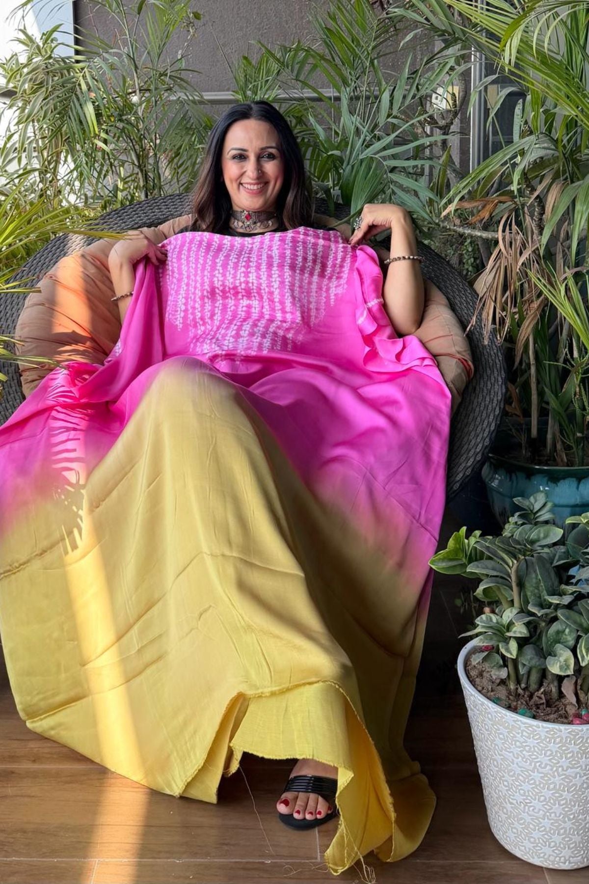 Handblocked Shibori shaded kurta on pure Modal