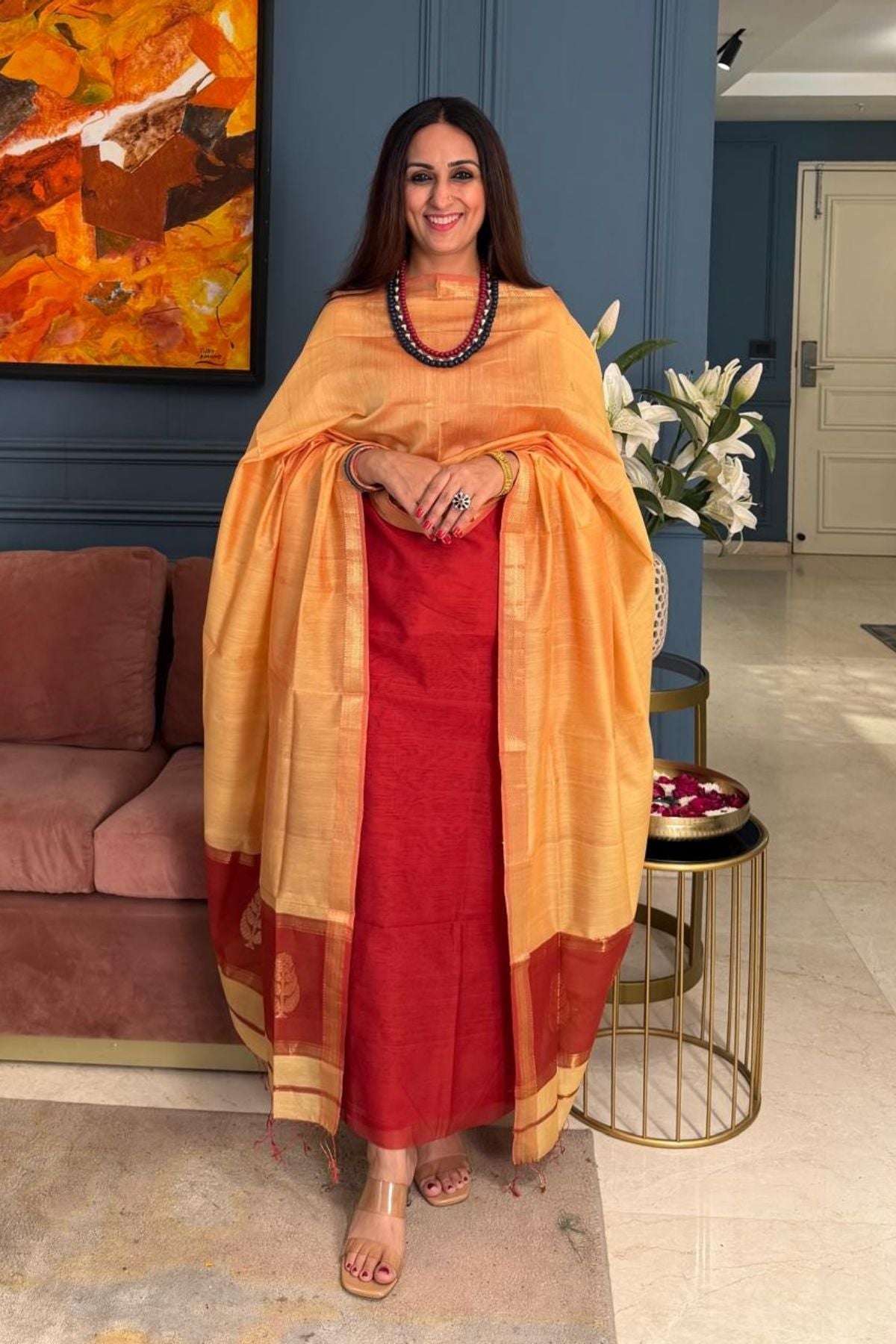 Maheshwari handloom silk by cotton kurta dupatta set