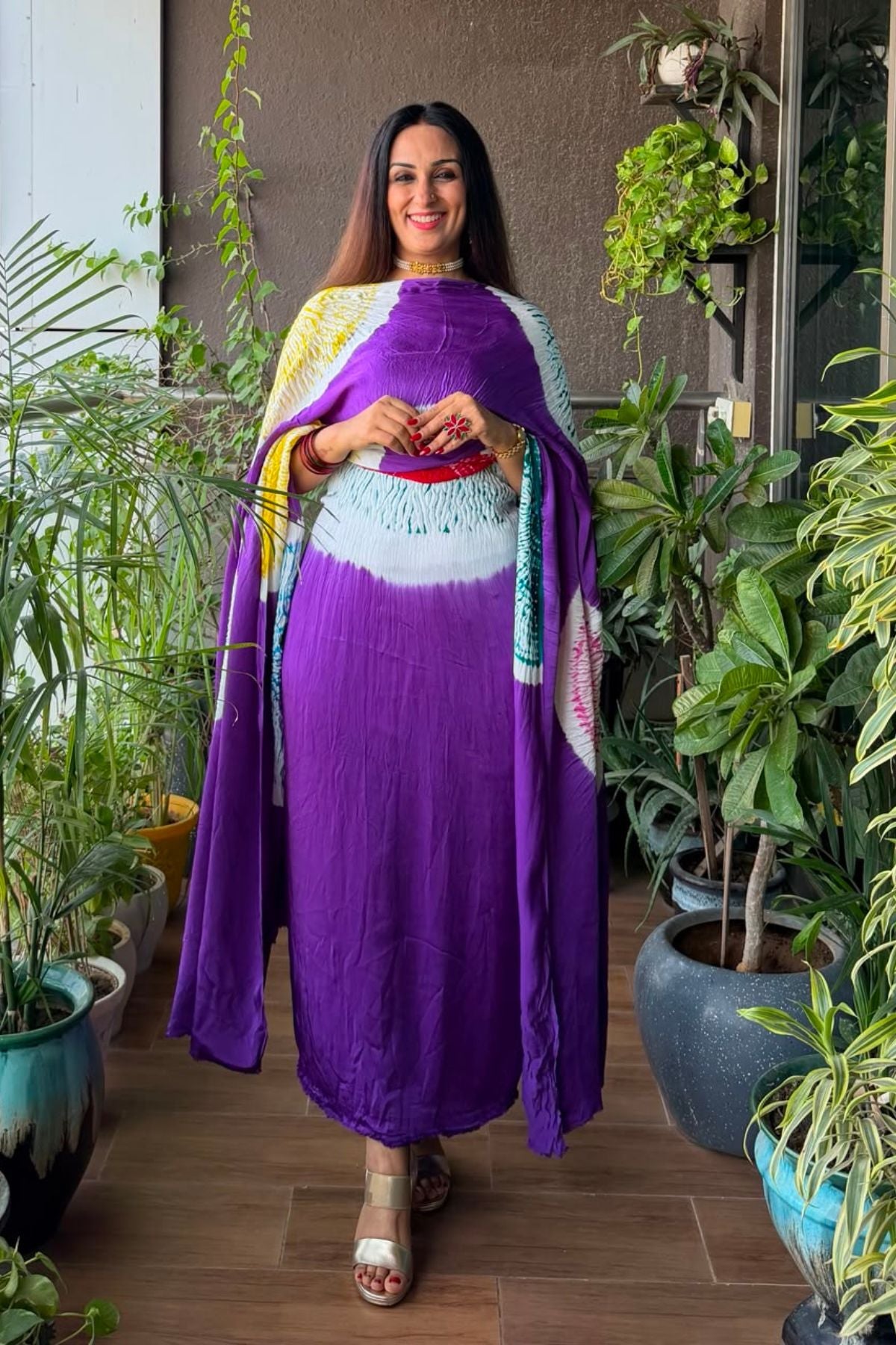 Hand Shibori on pure modal Satin-Kurta and dupatta set!!