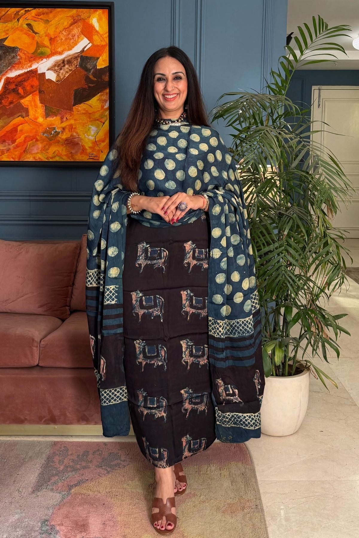 Pomegranate peel Handblock on Premium Modal fabric!!