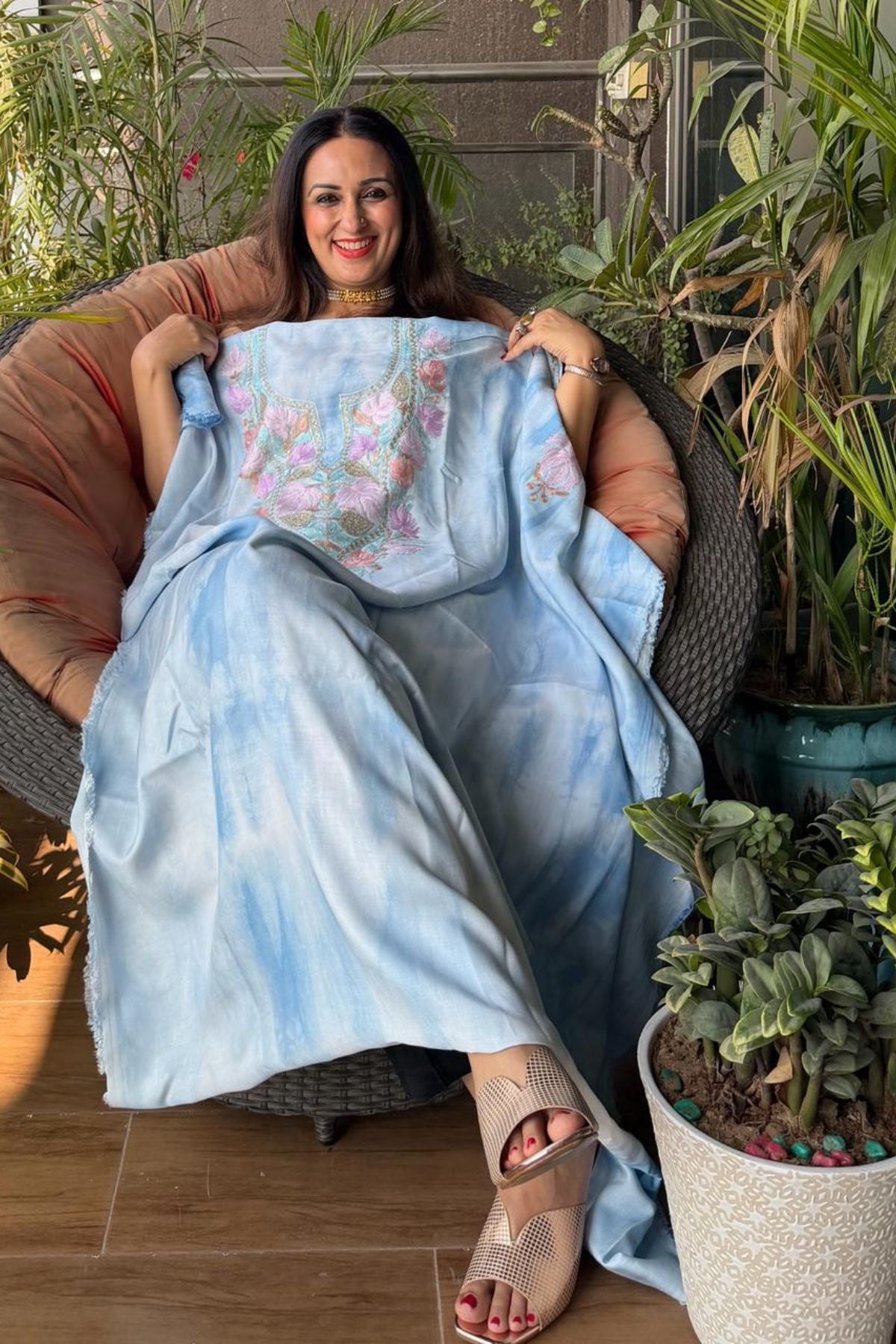 Pure muslin kurta fabric with Kashmiri work