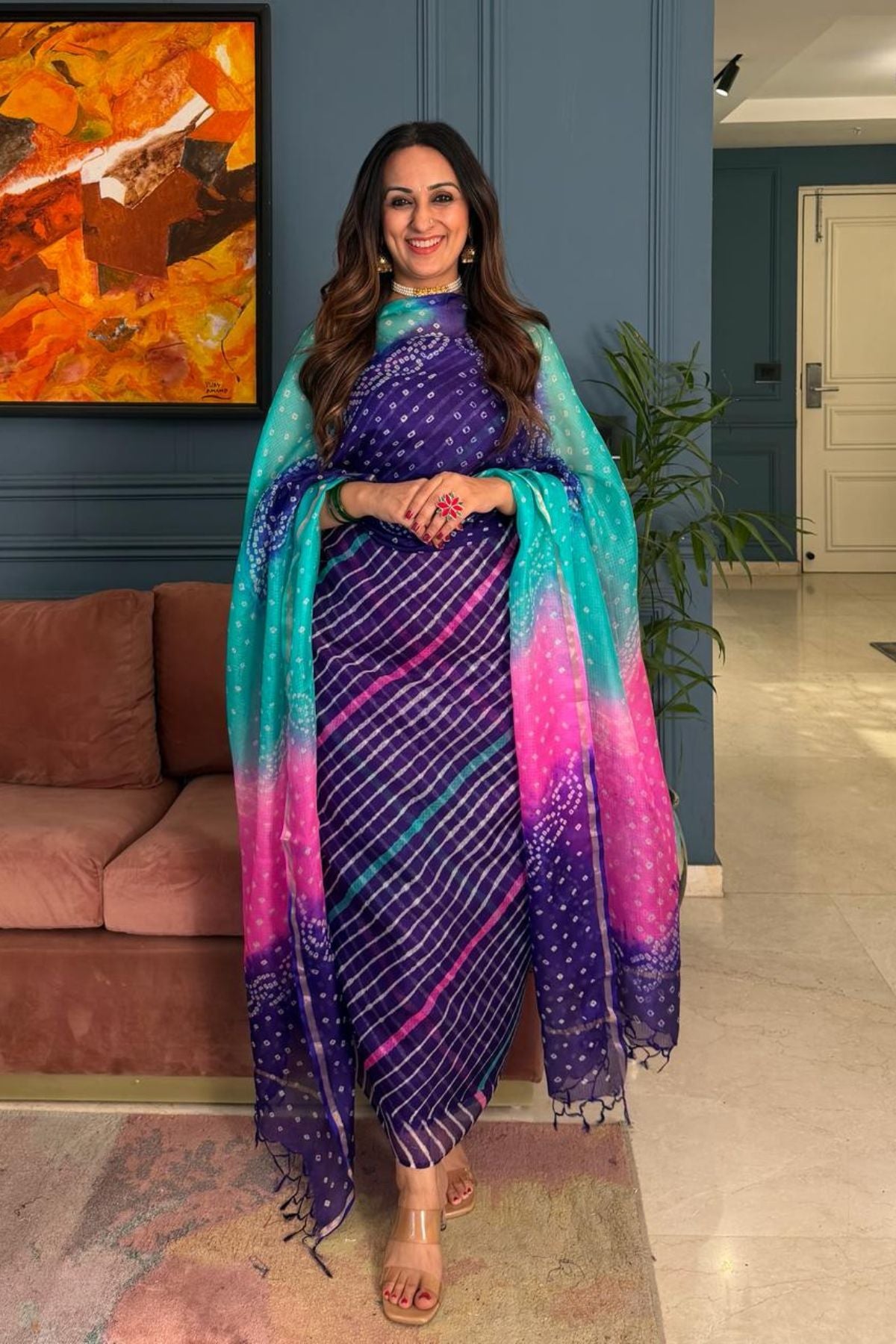 Summer friendly Kota silk kurta dupatta sets with hand done BANDHANI and leheriya