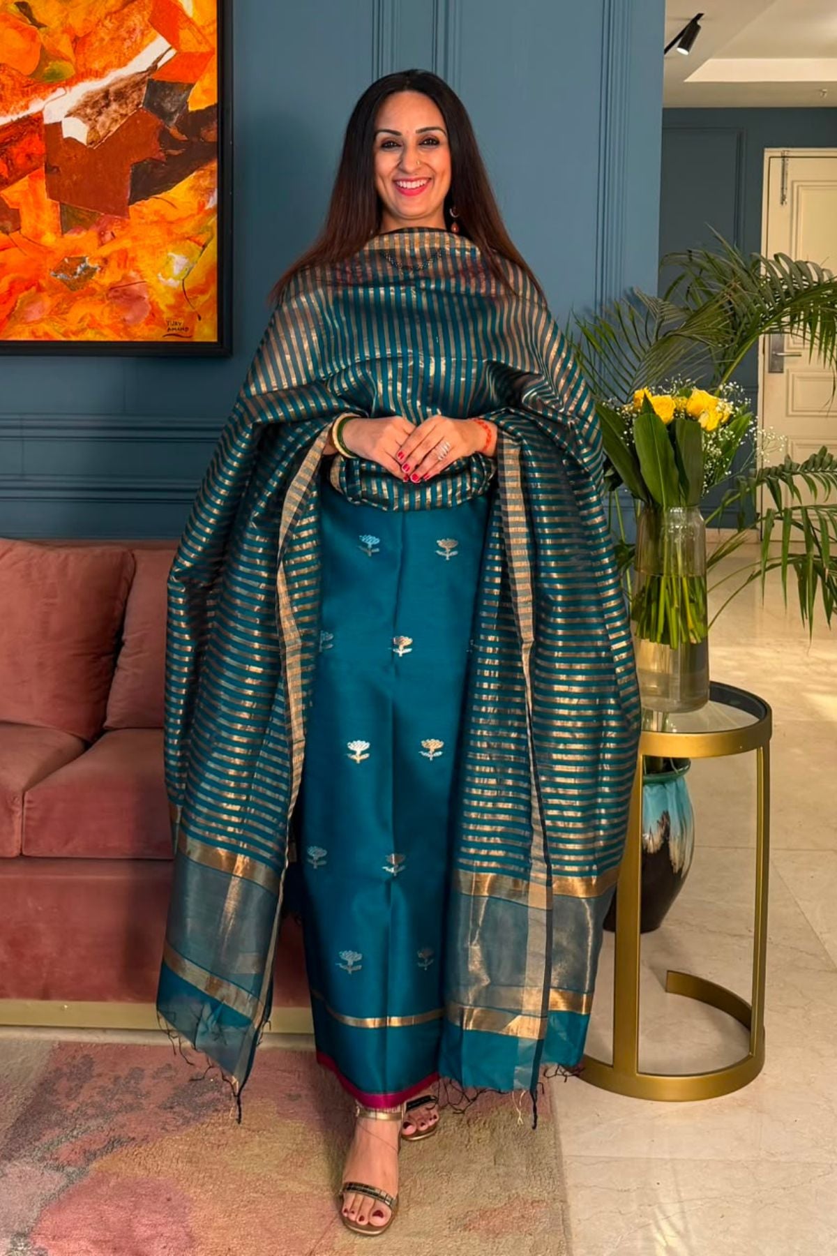 Handloom Maheshwari silk by cotton kurta dupatta sets!!