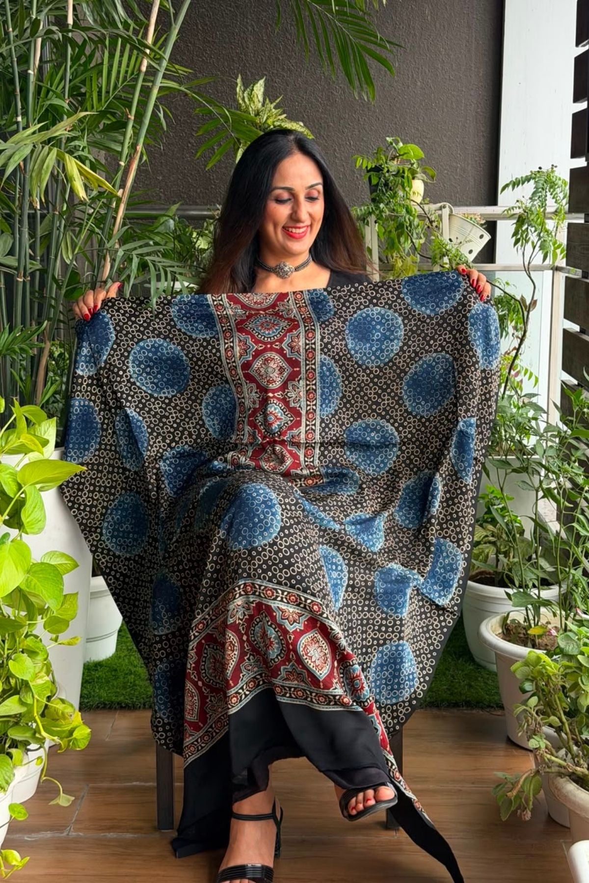 Ajrakh kurta fabric on pure modal !!