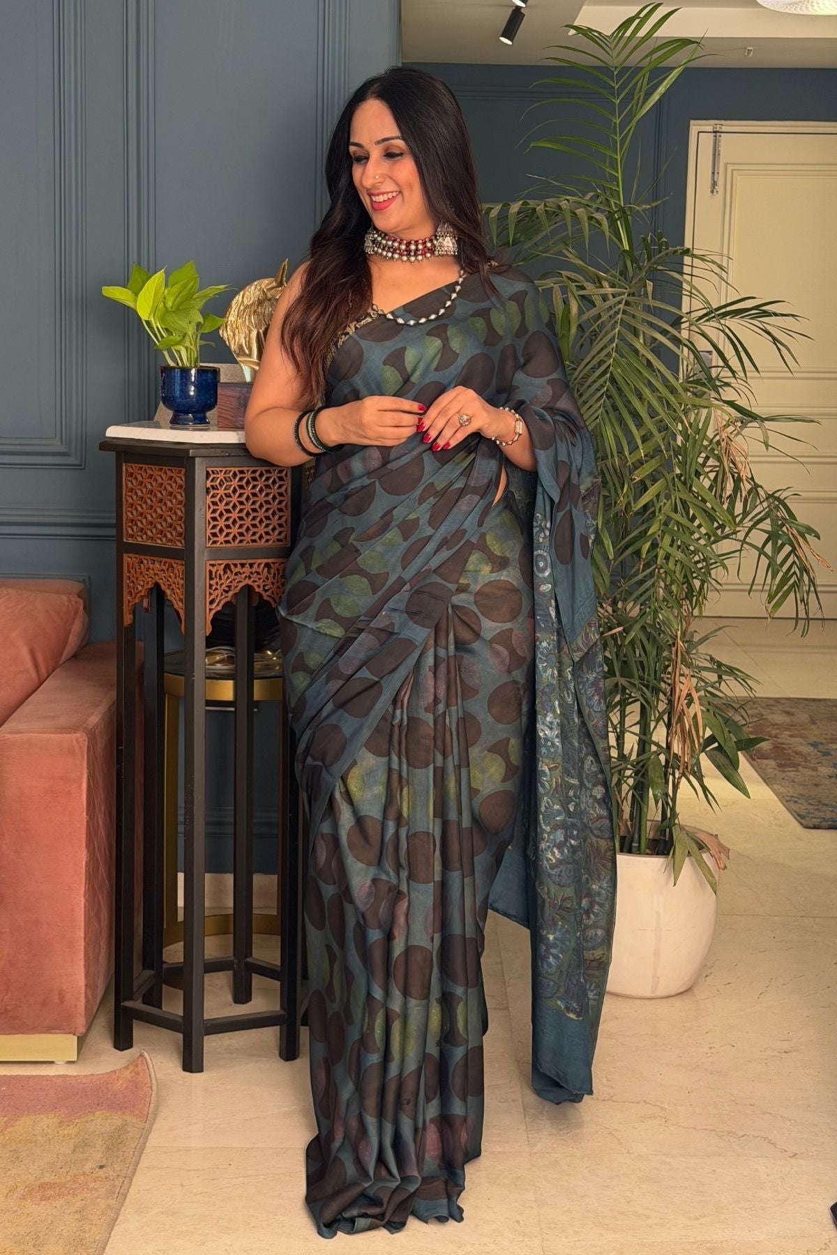 Pomegranate handcrafted pure tussar modal saree!!