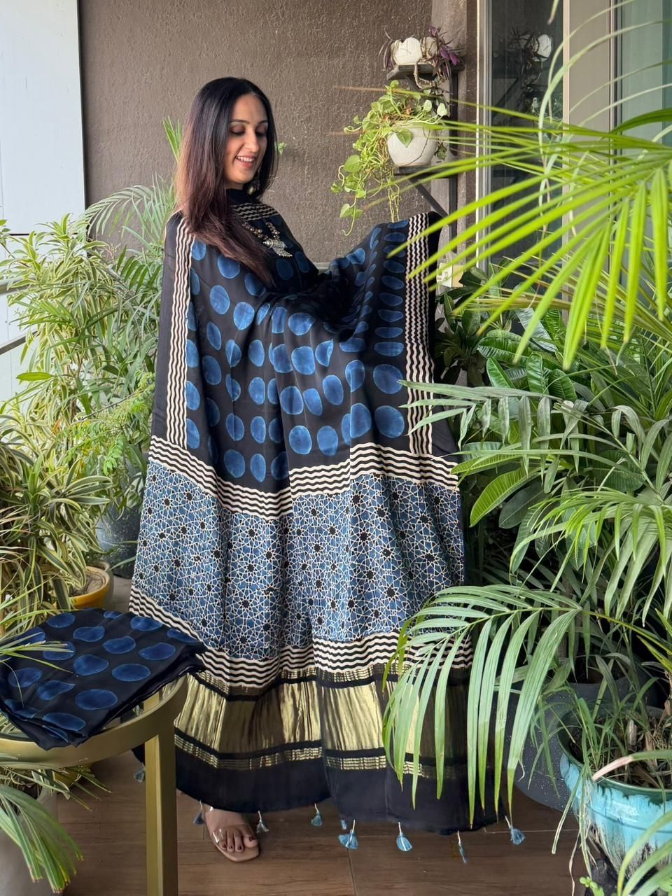 Handblocked Ajrakh full sets in modal with Lagdi patta on dupatta!!