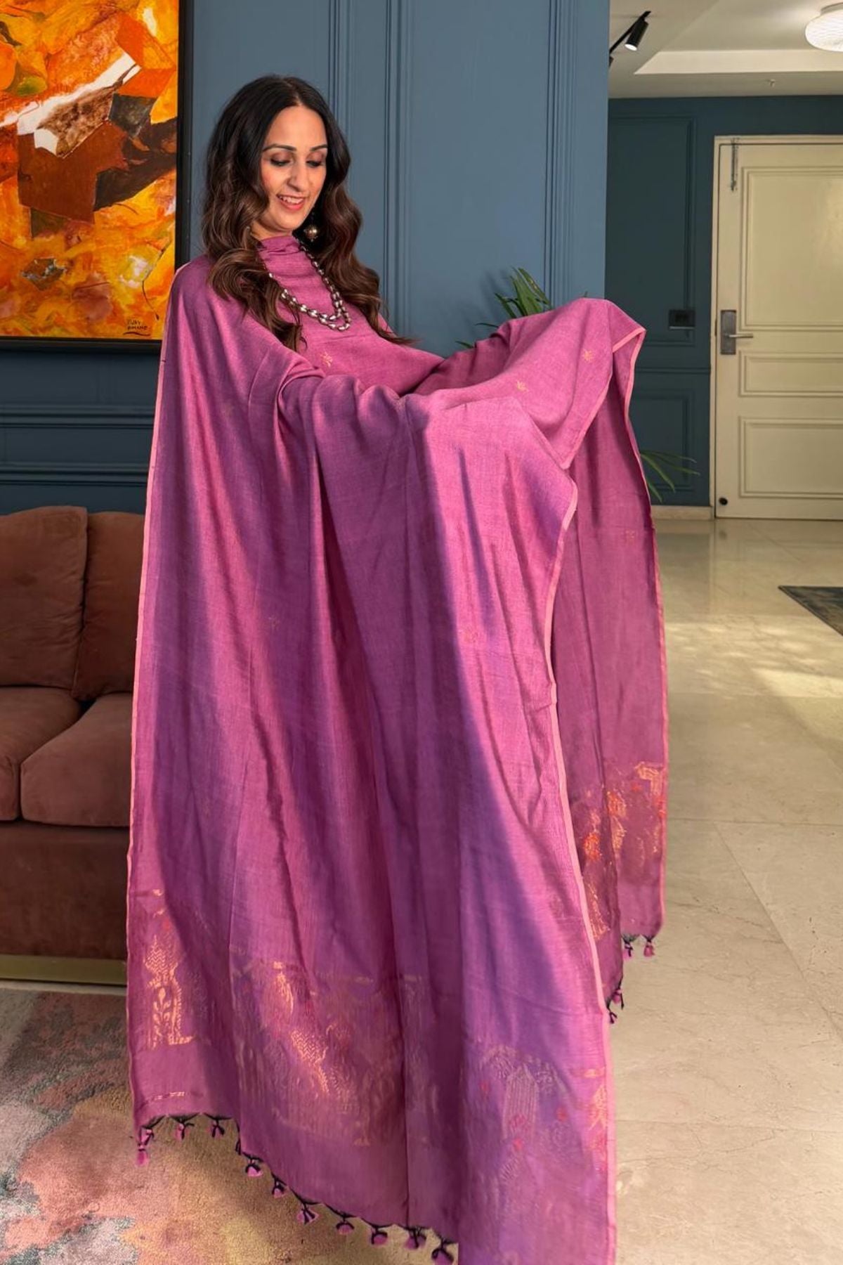 Premium Bangalore cotton with Banarasi weave kurta dupatta sets