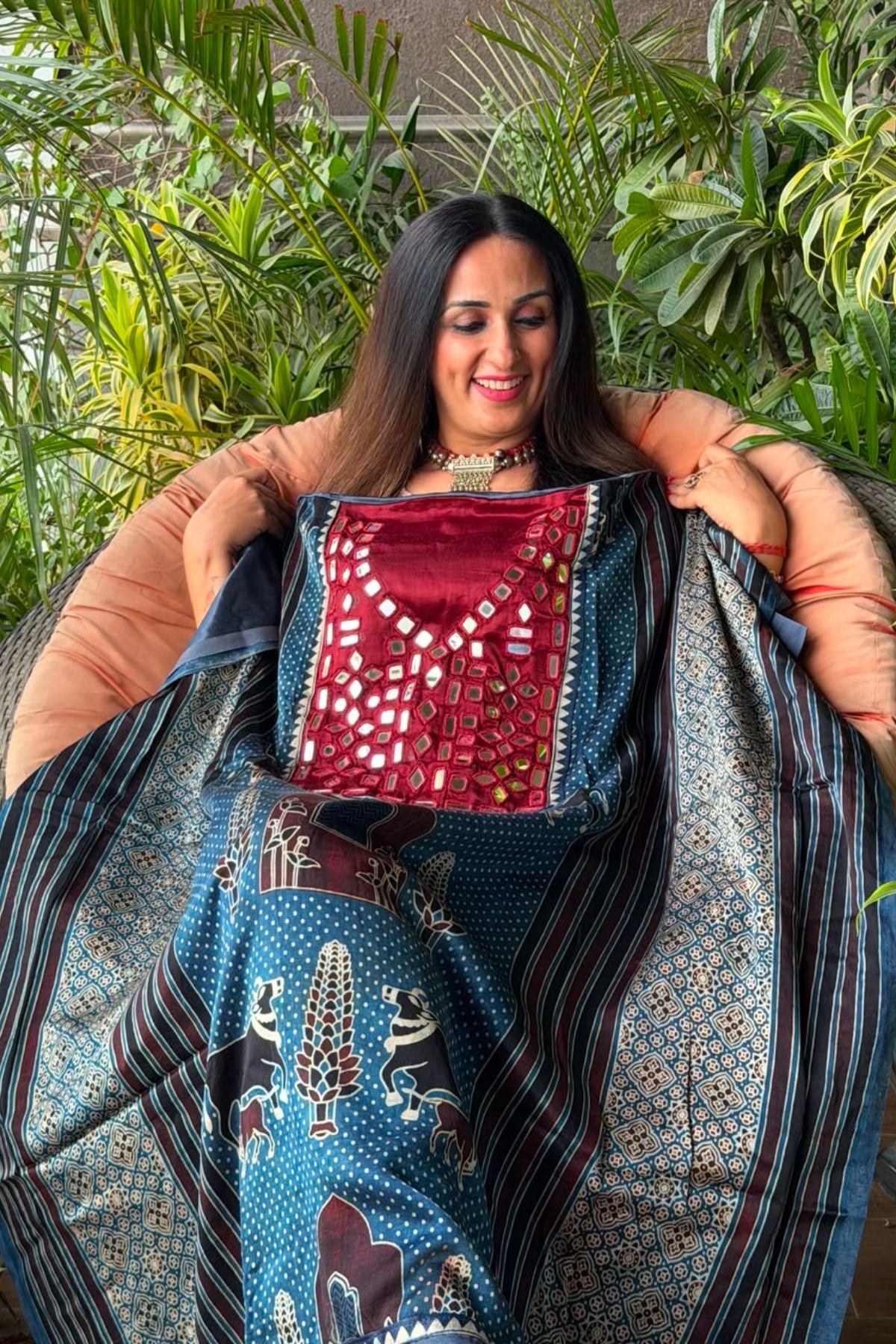 Handcrafted Kutch mirror work kurta on pure Mashru!!
