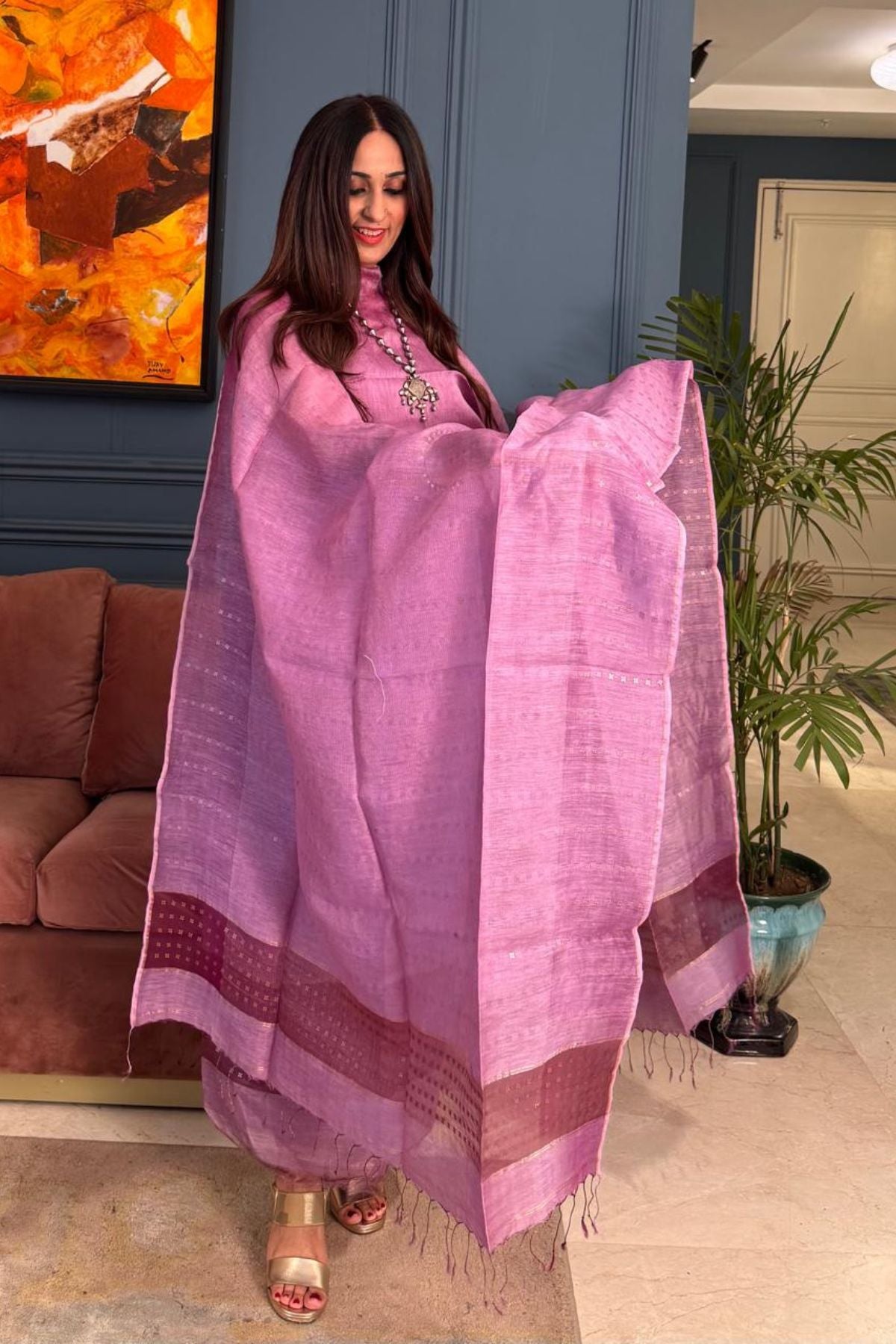 Pure Silk Linen kurta dupatta sets