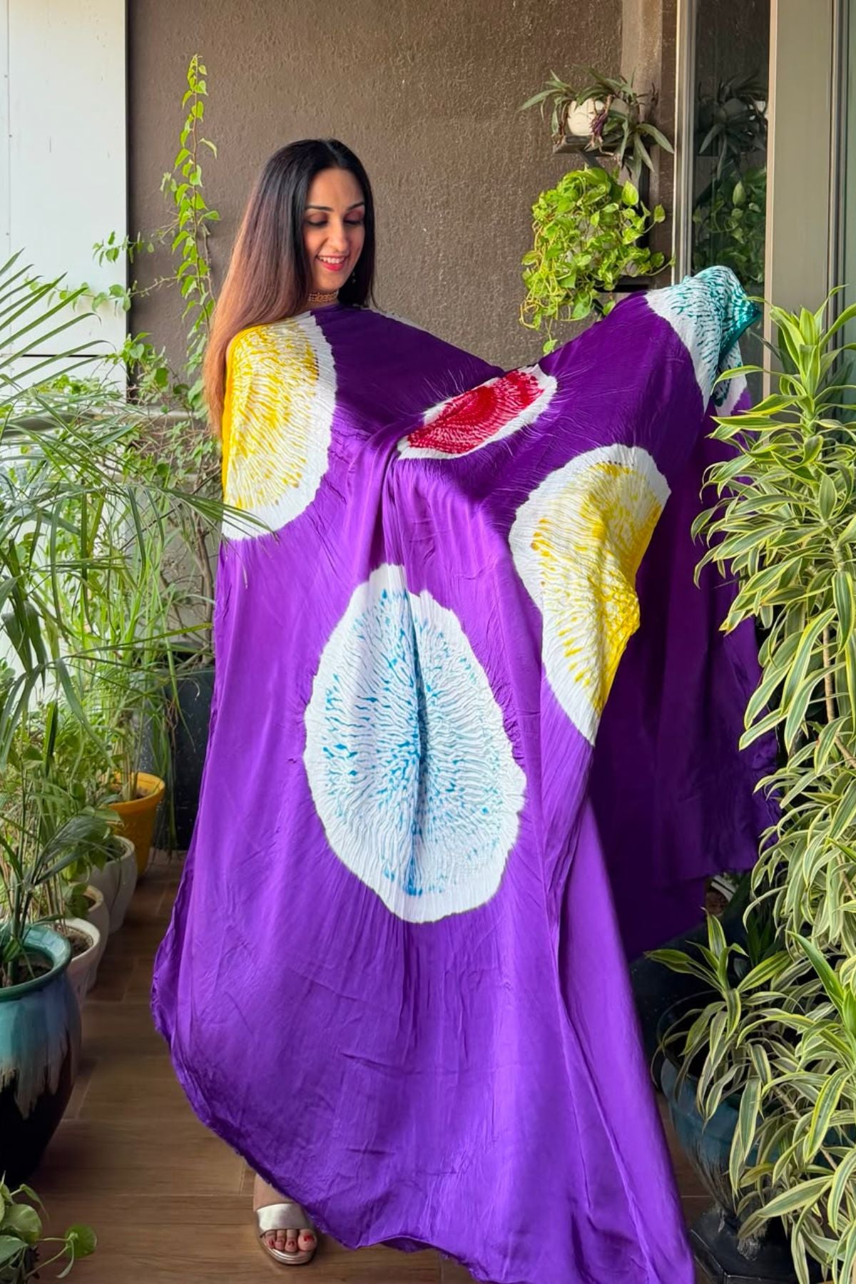 Hand Shibori on pure modal Satin-Kurta and dupatta set!!