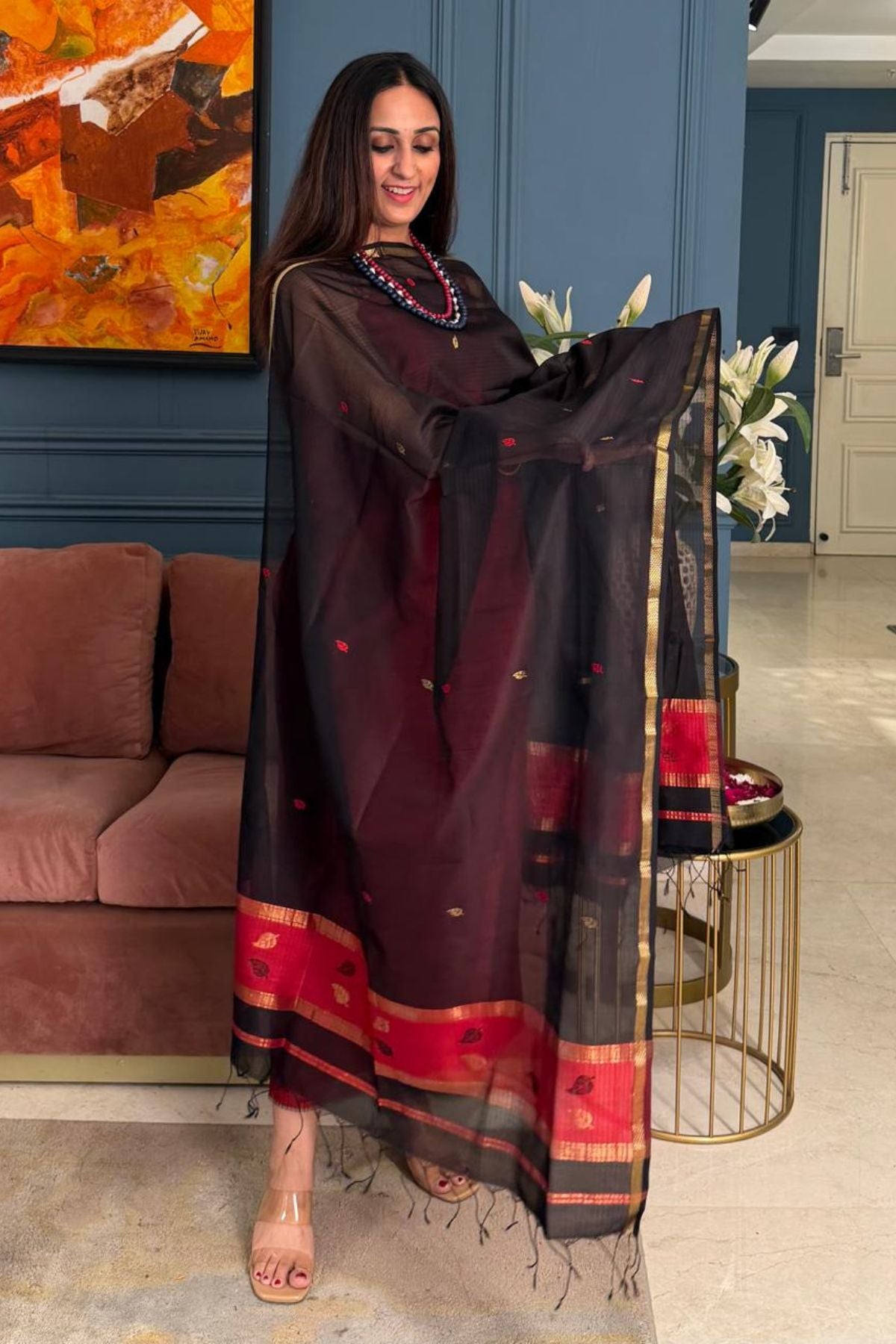 Maheshwari handloom silk by cotton kurta dupatta set