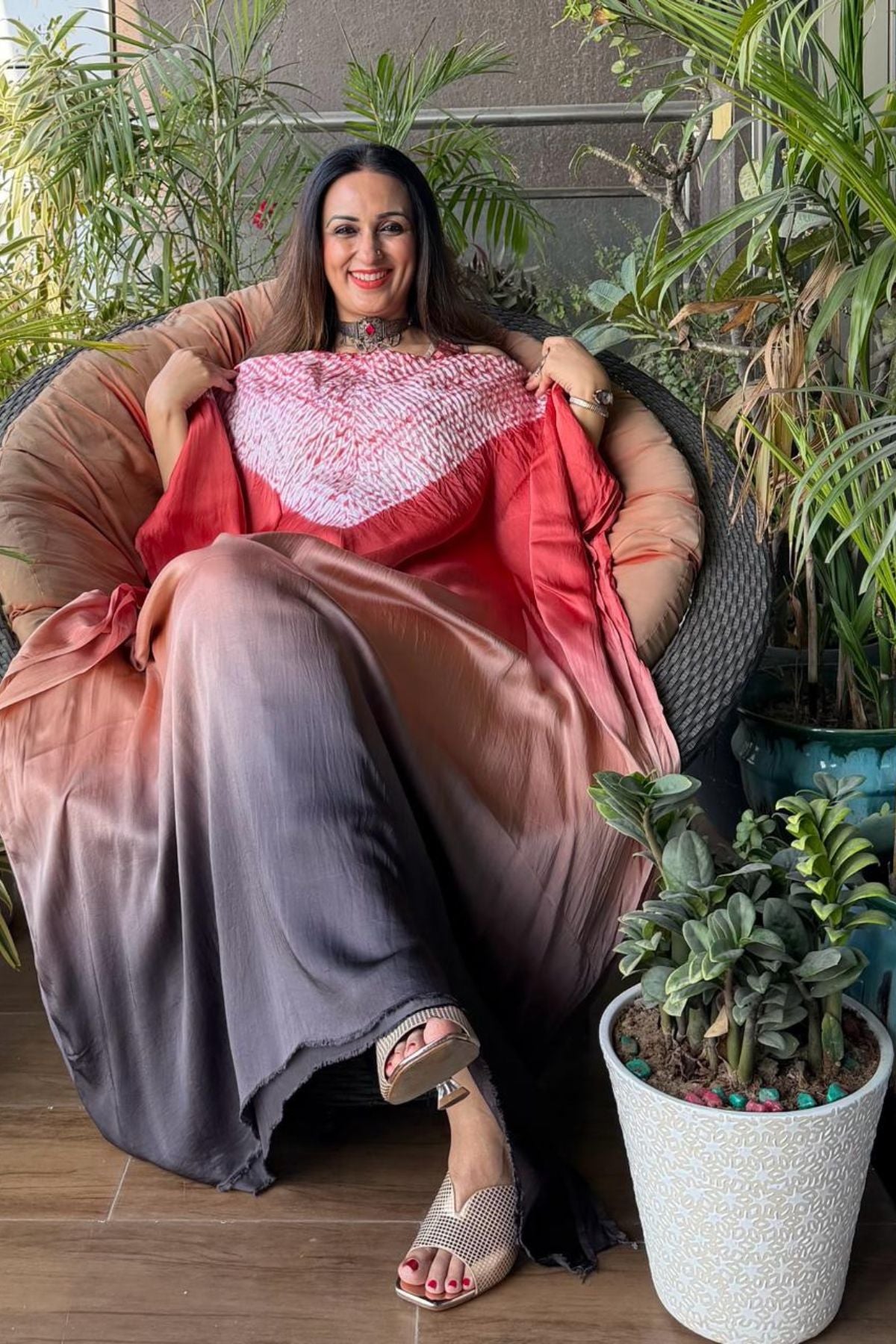 Handblocked Shibori shaded kurta on pure Modal