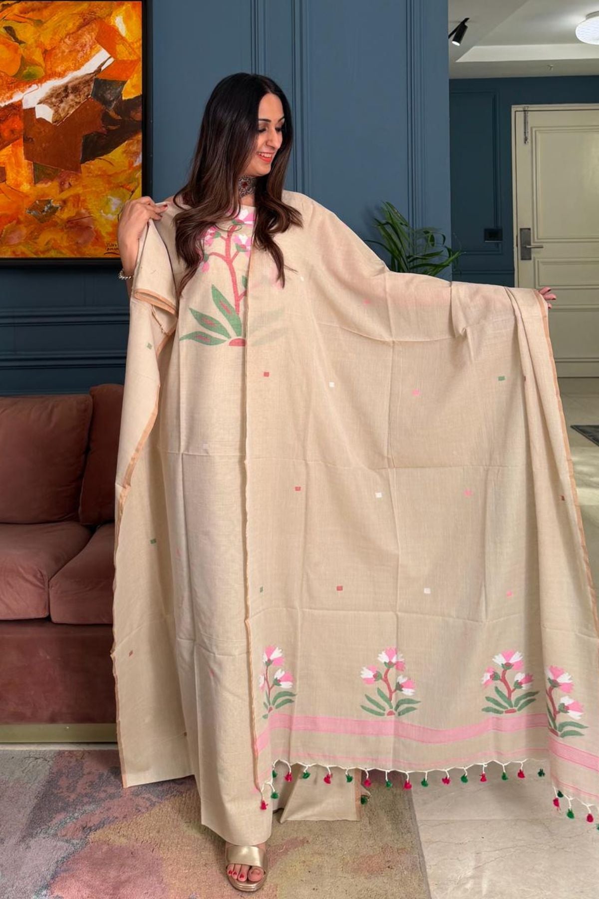 Jamdani pure cotton kurta dupatta sets!!