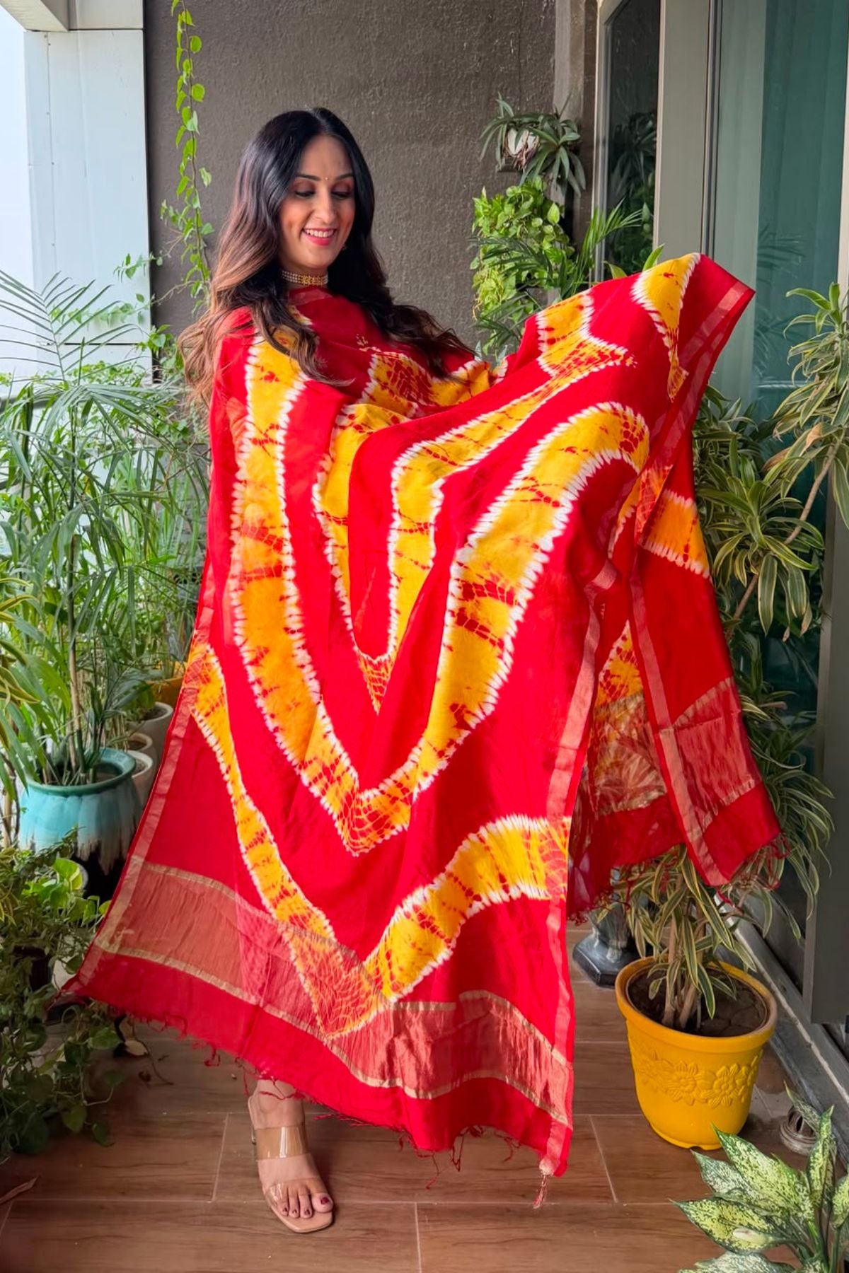 Shibori tie and dye kurta dupatta set on pure Chanderi!!