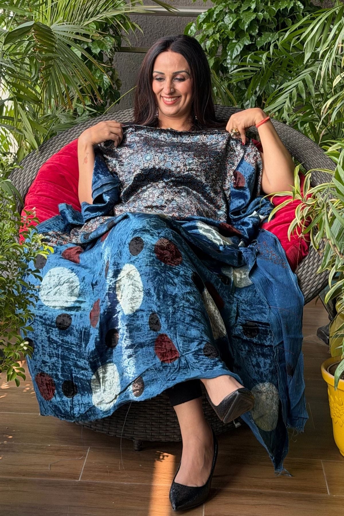 Handblocked Ajrakh kurta fabric only!!