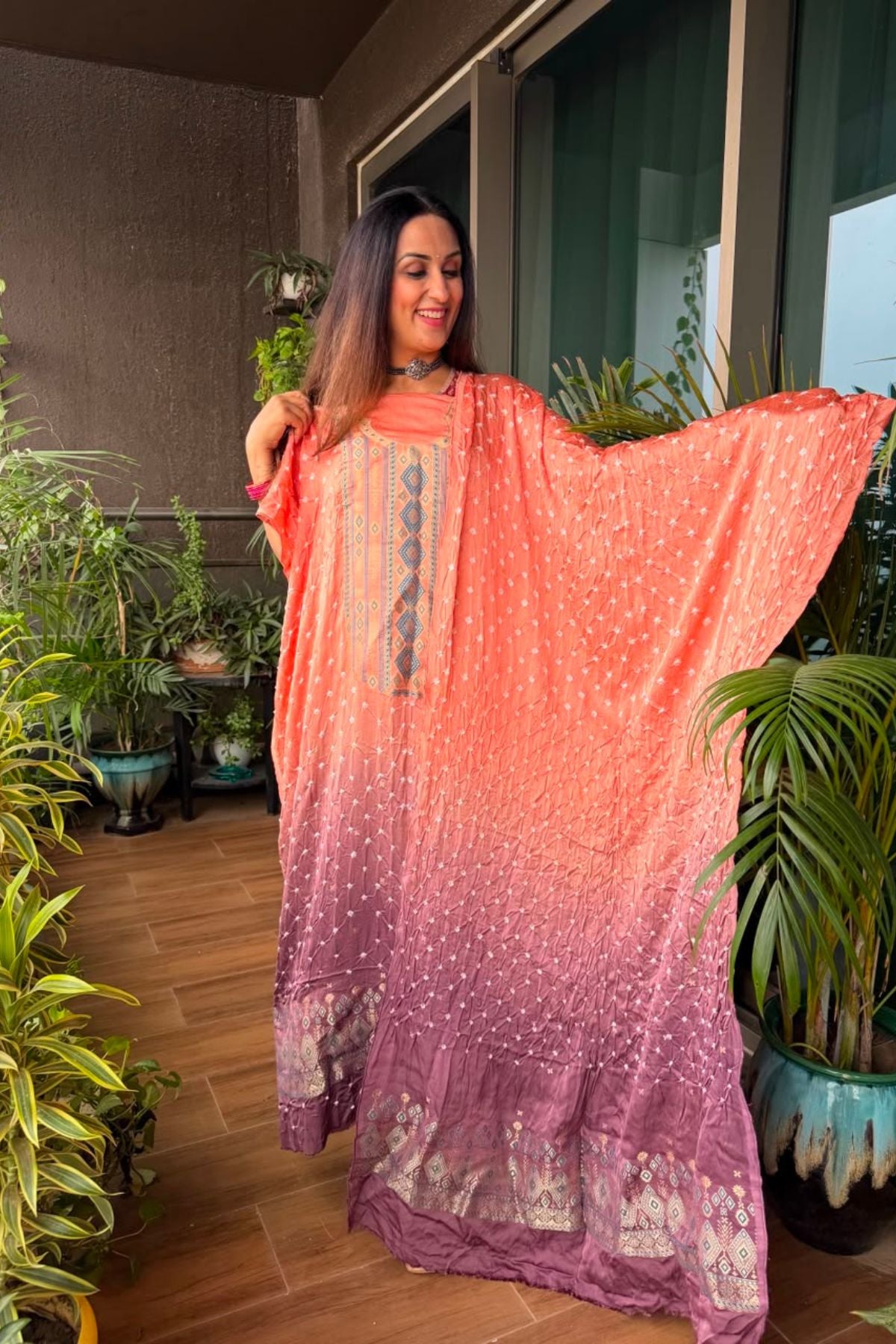Bandhani with zari work kurta dupatta set on pure modal!!