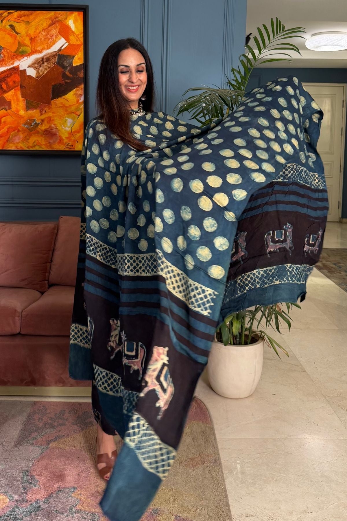 Pomegranate peel Handblock on Premium Modal fabric!!