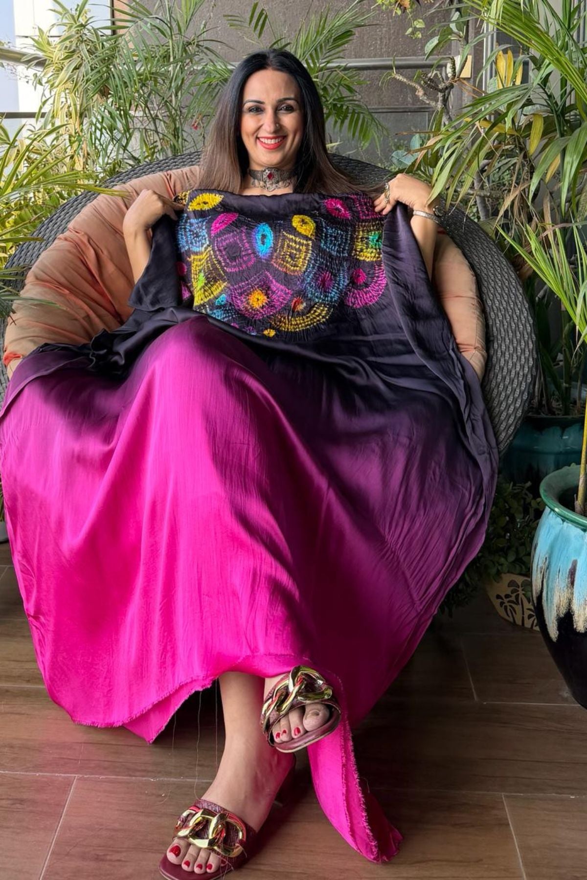 Handblocked Shibori shaded kurta on pure Modal