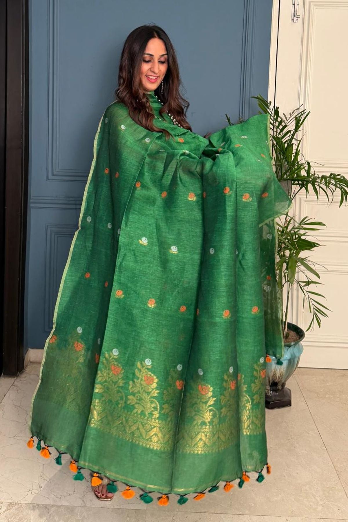 Jayshree cotton linen kurta dupatta set