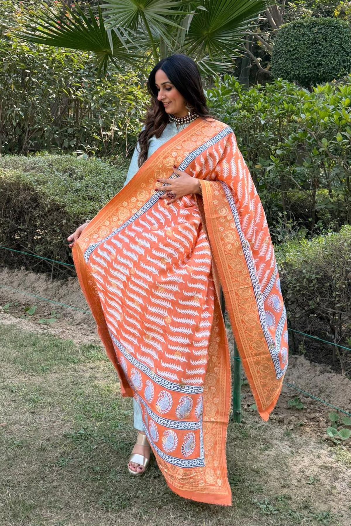Banarasi dola silk dupatta with Bagh hand block