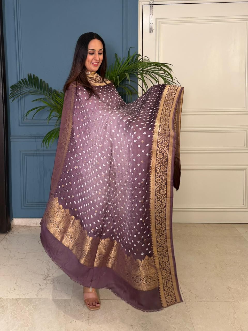 Pure modal kurta dupatta set with hand done bandhani!!