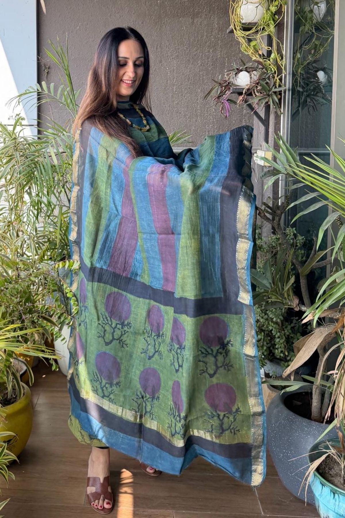 Handblocked with Pomegranate peel kurta dupatta sets in Maheshwari!!