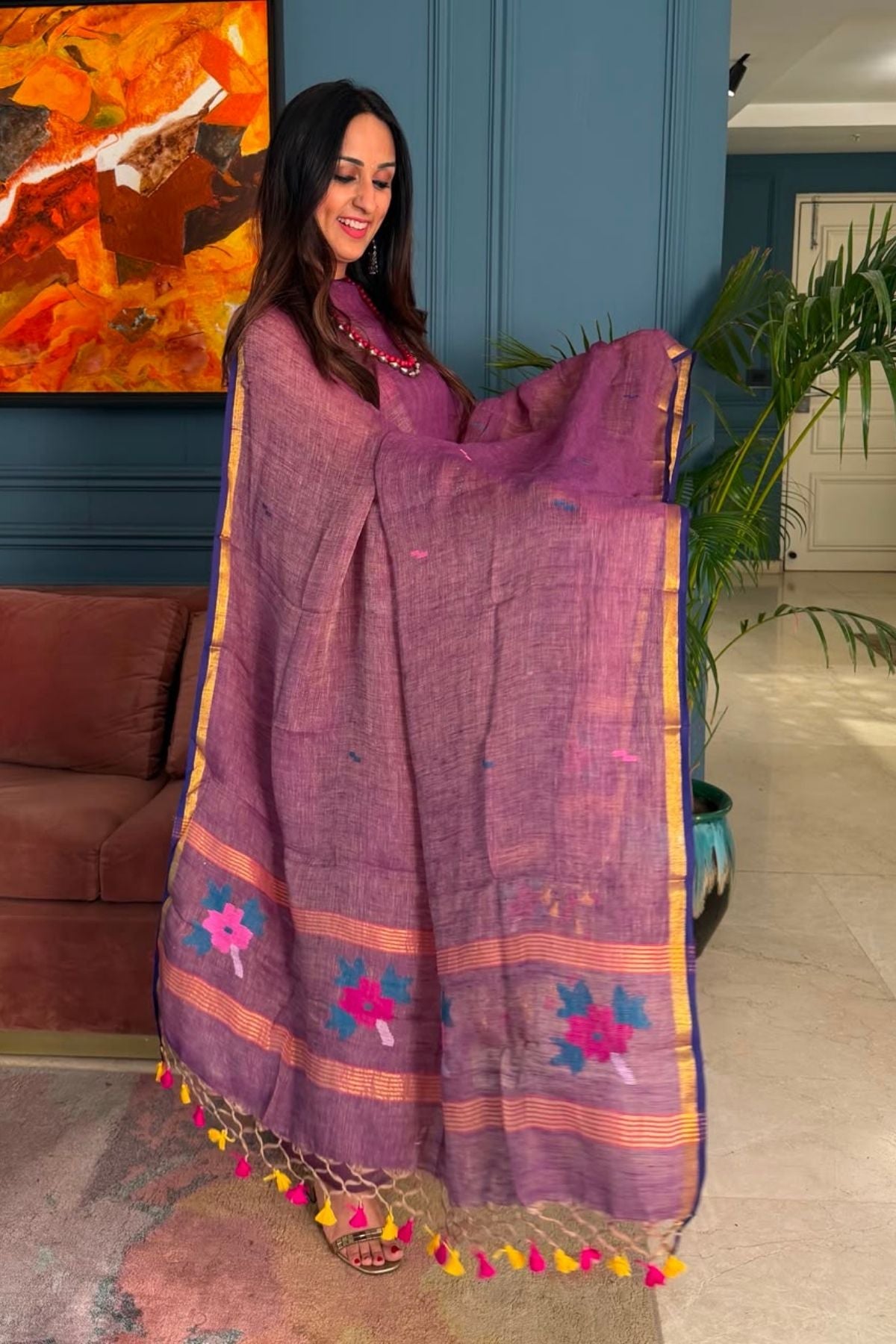 Jamdani weave kurta dupatta set on 100 count linen by linen!!