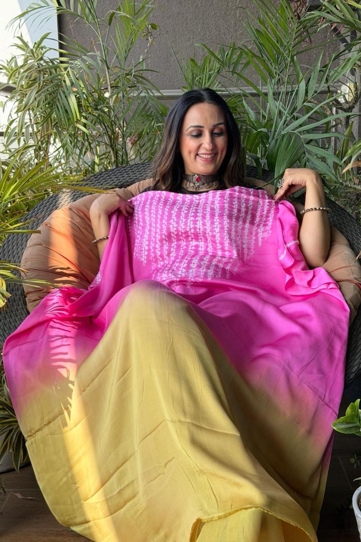 Handblocked Shibori shaded kurta on pure Modal