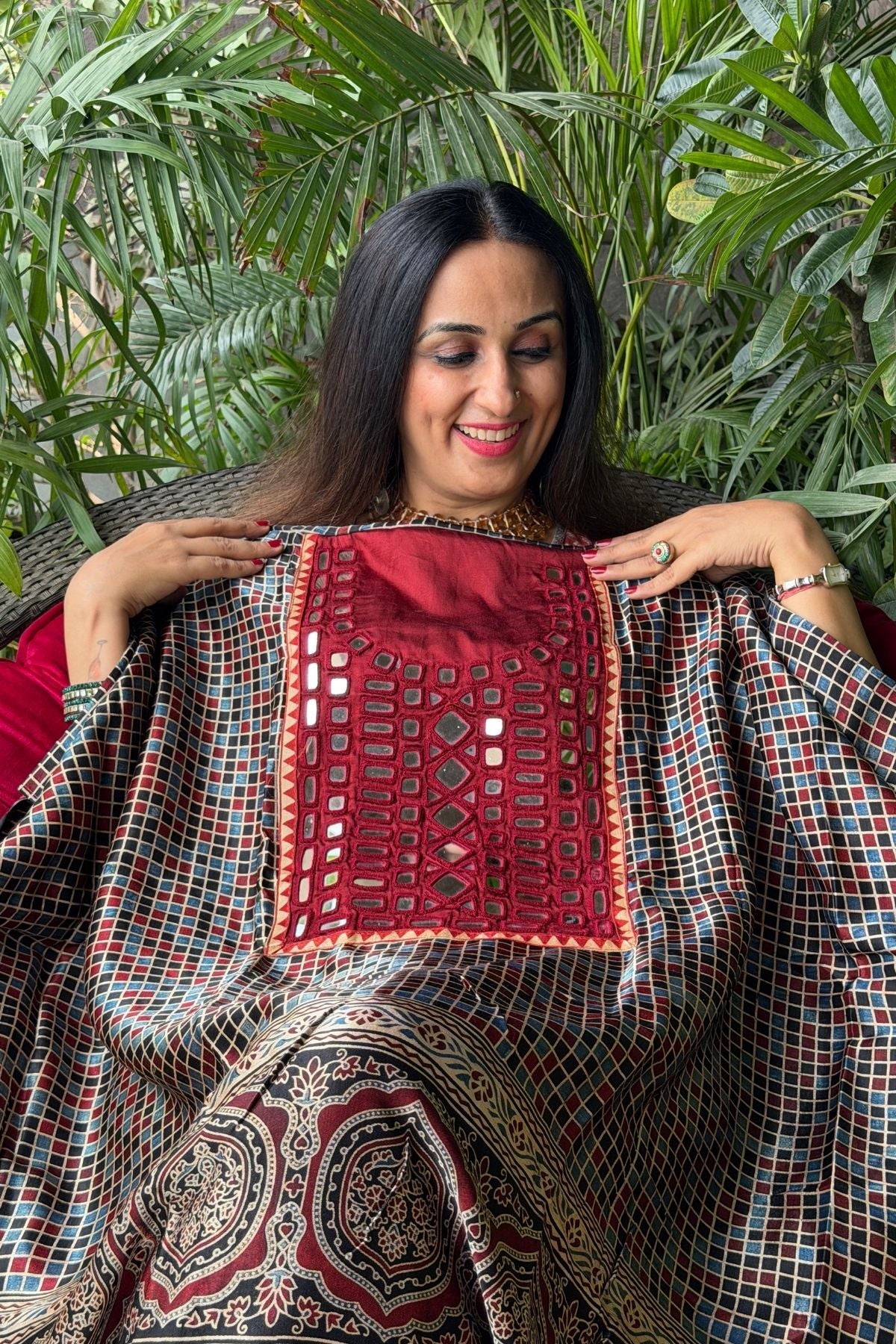 Handcrafted kurta with Kutch mirror work on pure Mashru!!