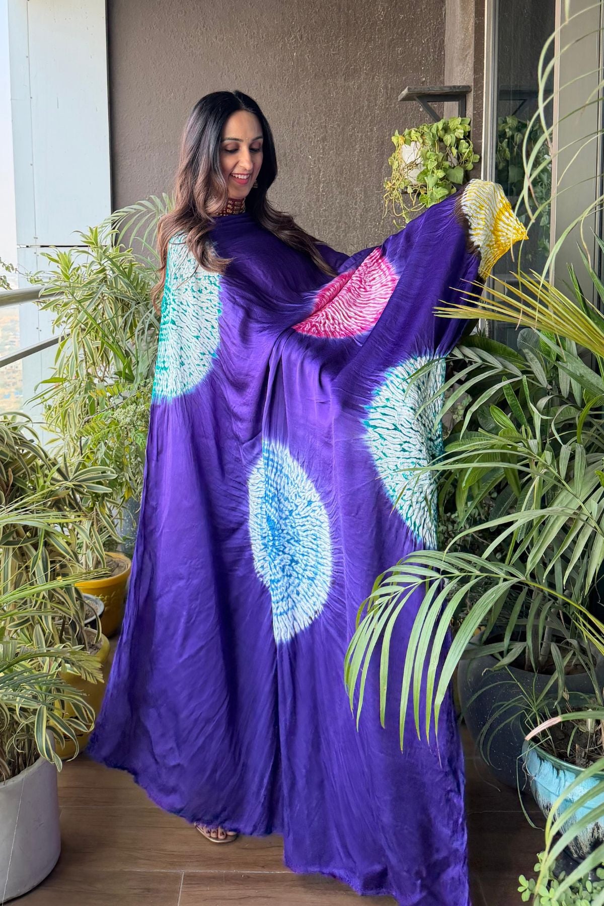 Hand Shibori on pure modal Satin-Kurta and dupatta set!!