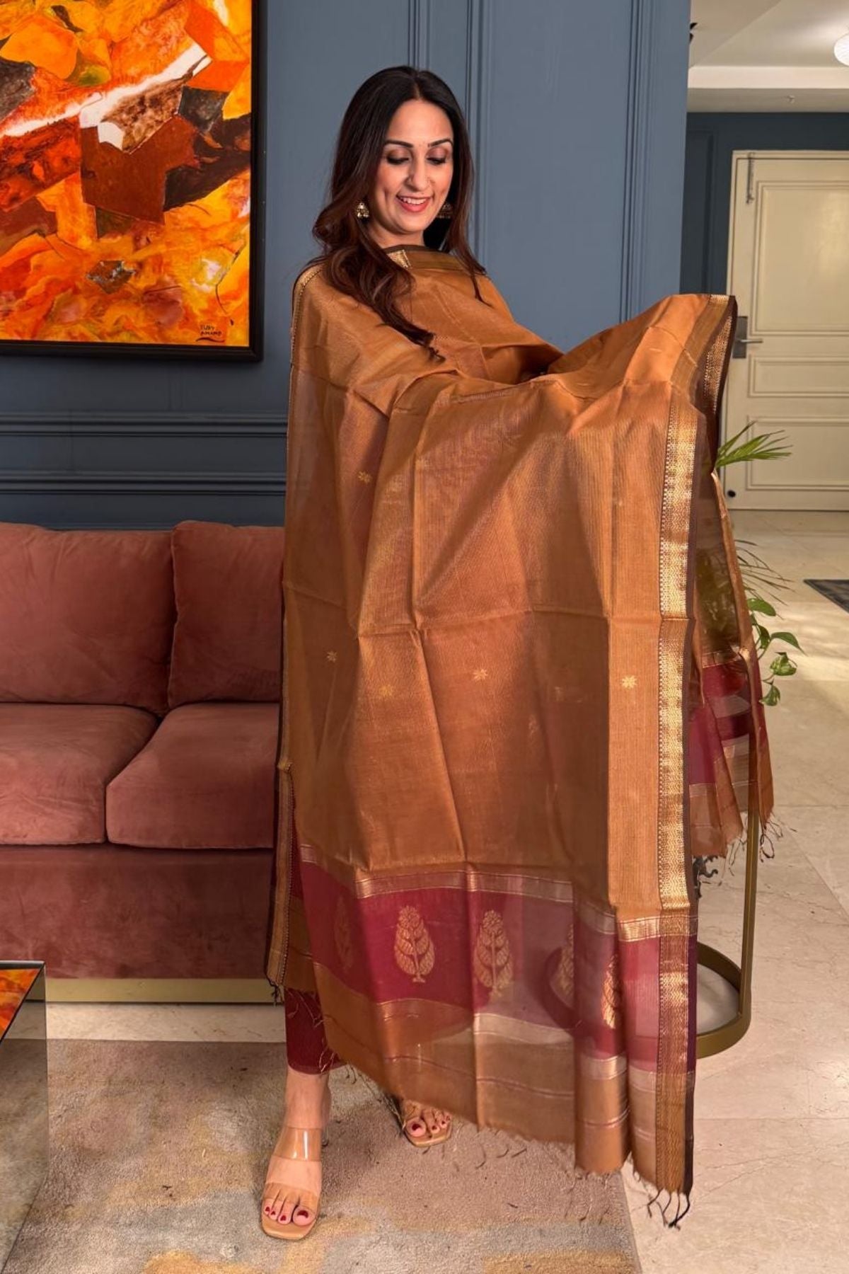 Handloom tissue Maheshwari silk kurta dupatta set