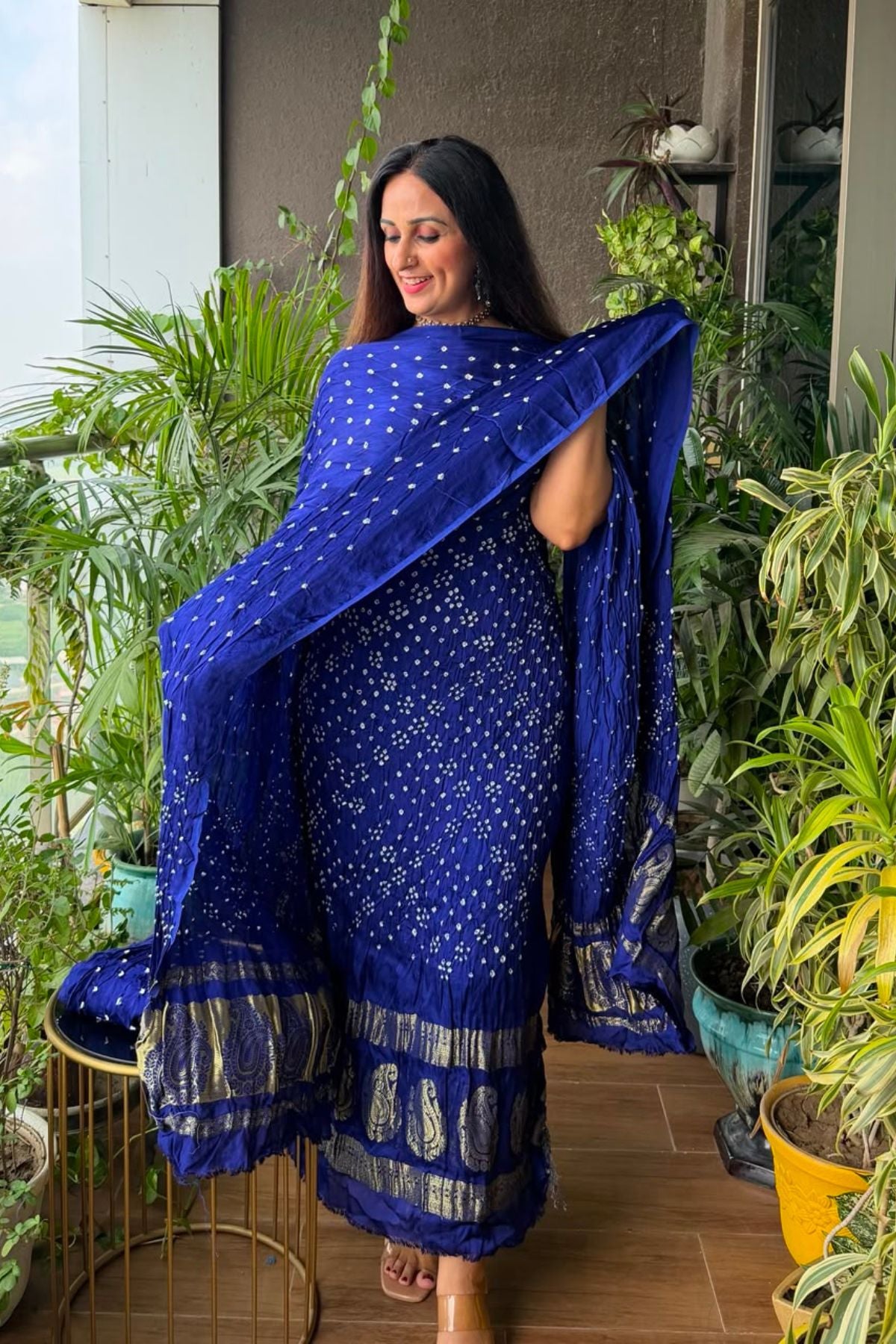 Pure modal silk full set with hand done bandhani and zari weaving!!