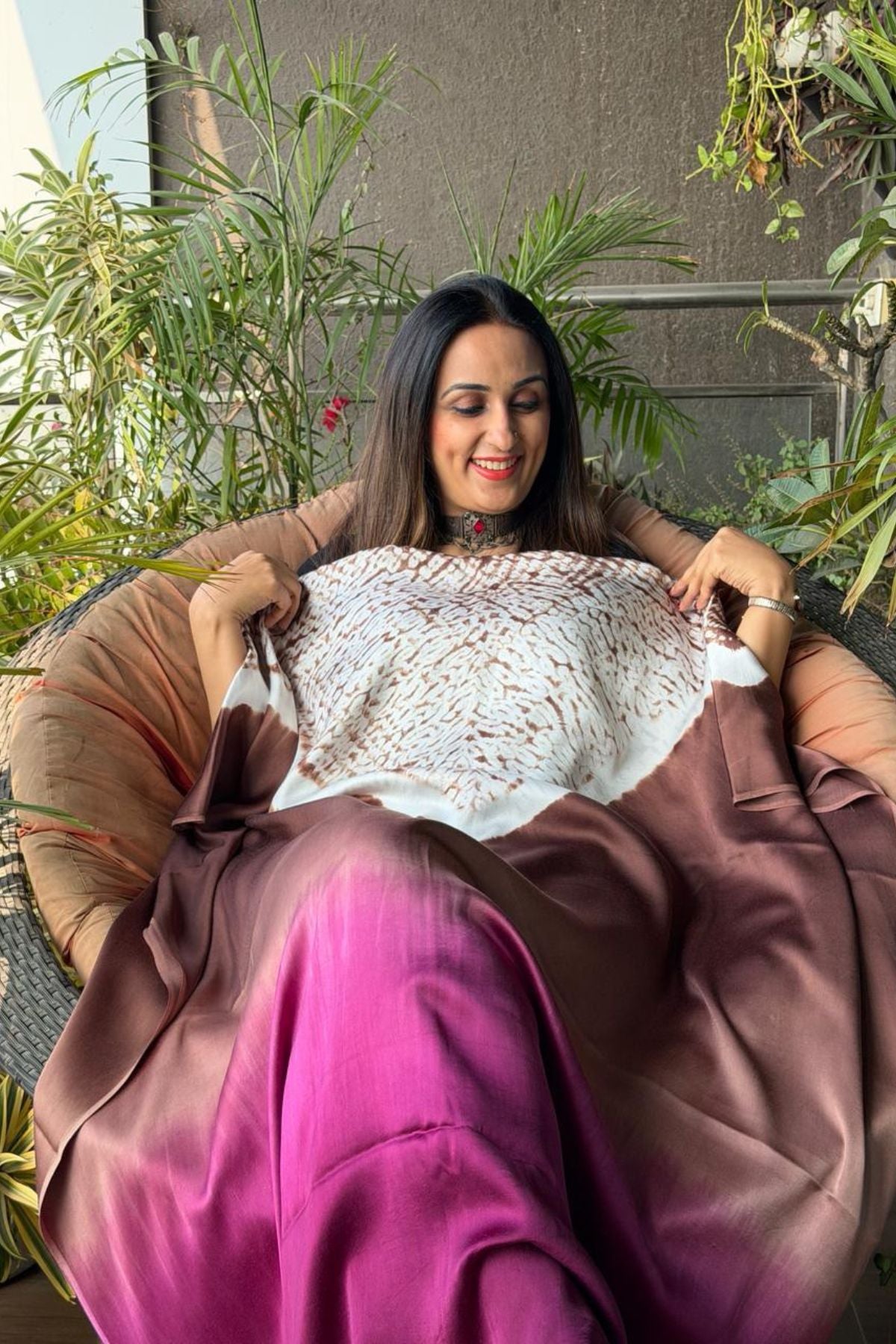 Handblocked Shibori shaded kurta on pure Modal