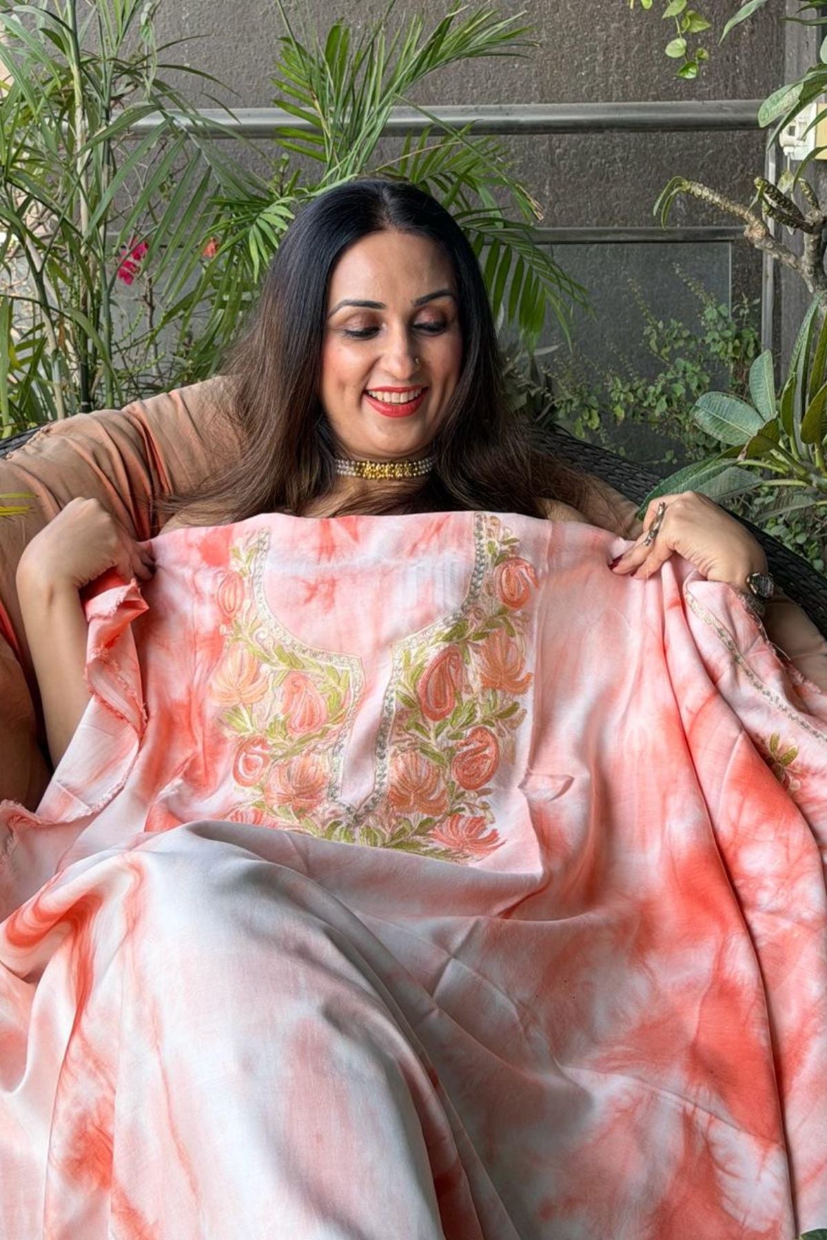 Pure muslin kurta fabric with Kashmiri work