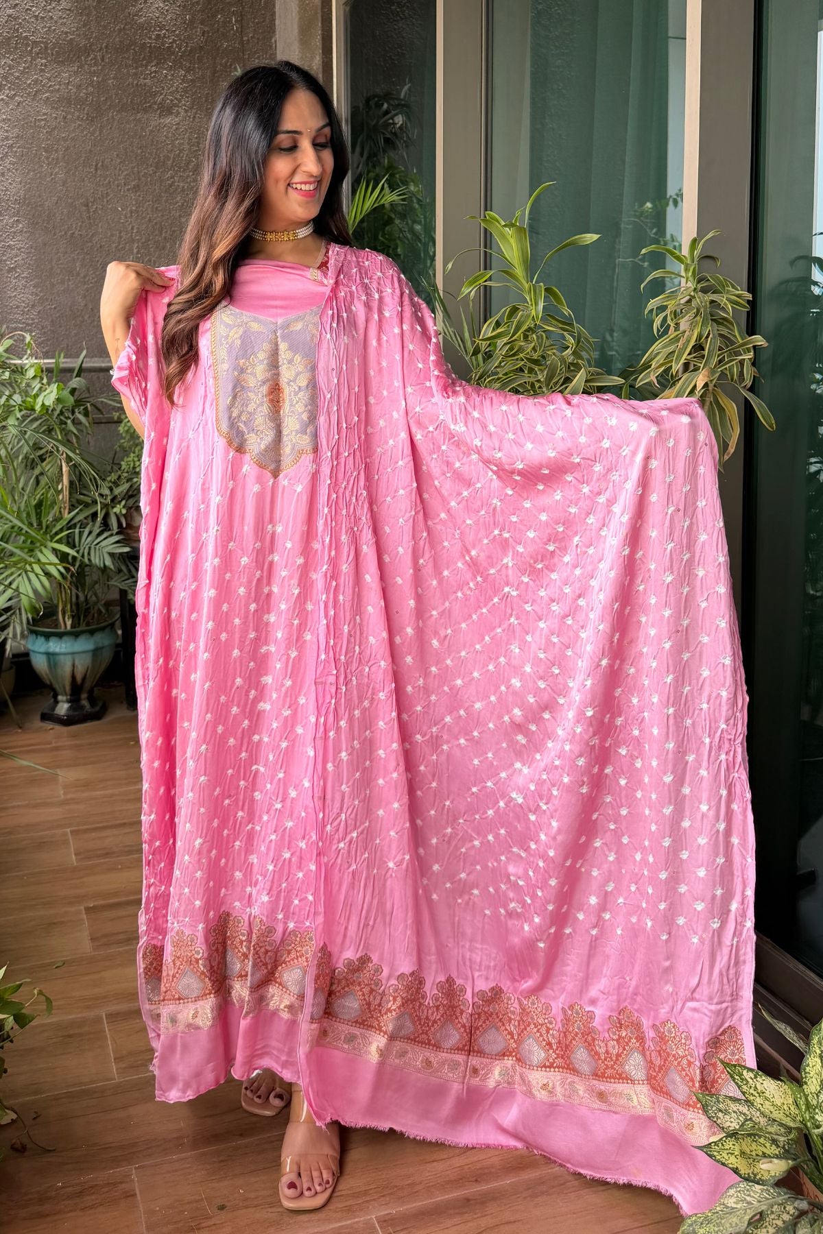 Bandhani with zari work kurta dupatta set on pure modal!!