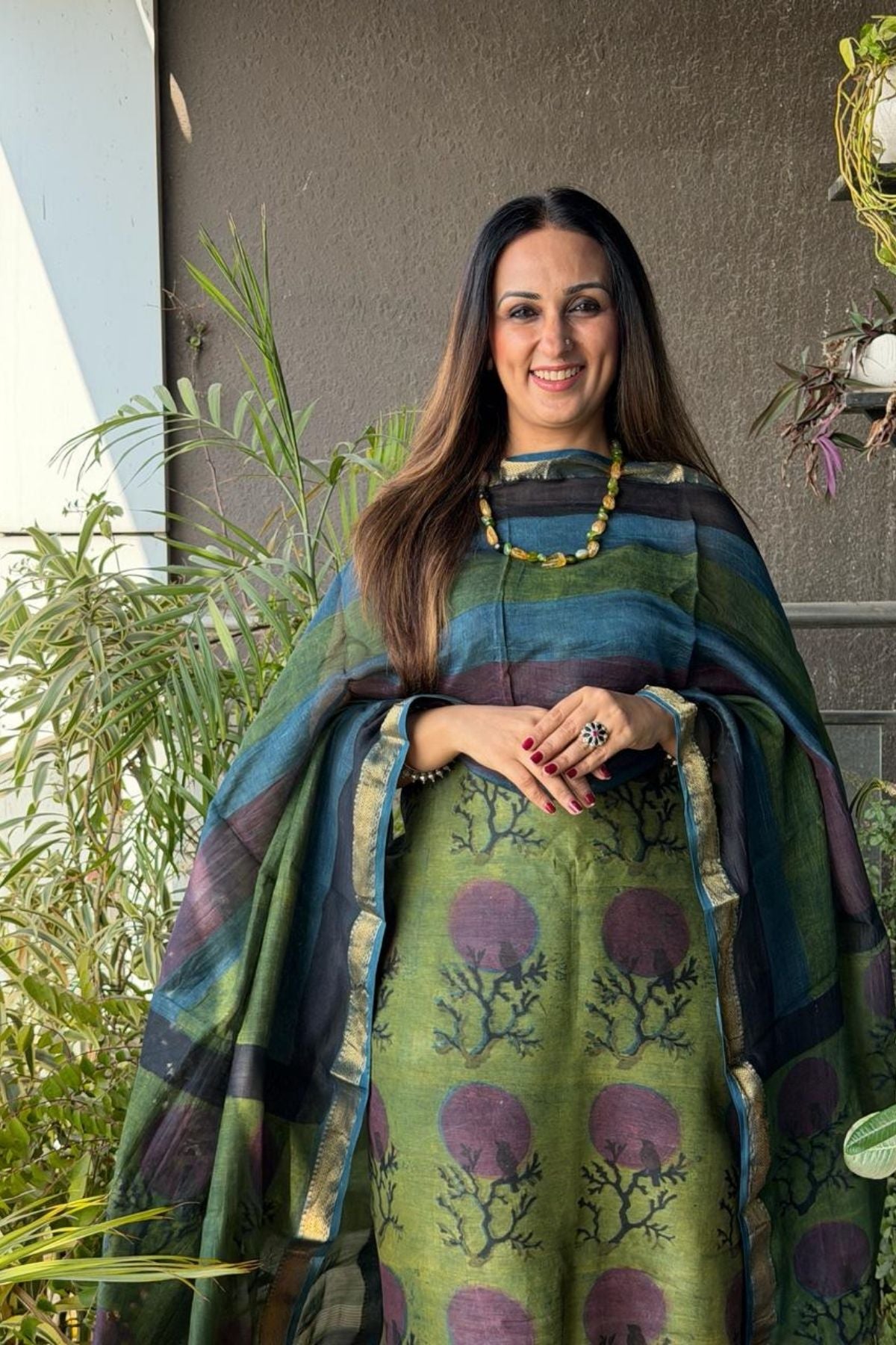 Handblocked with Pomegranate peel kurta dupatta sets in Maheshwari!!