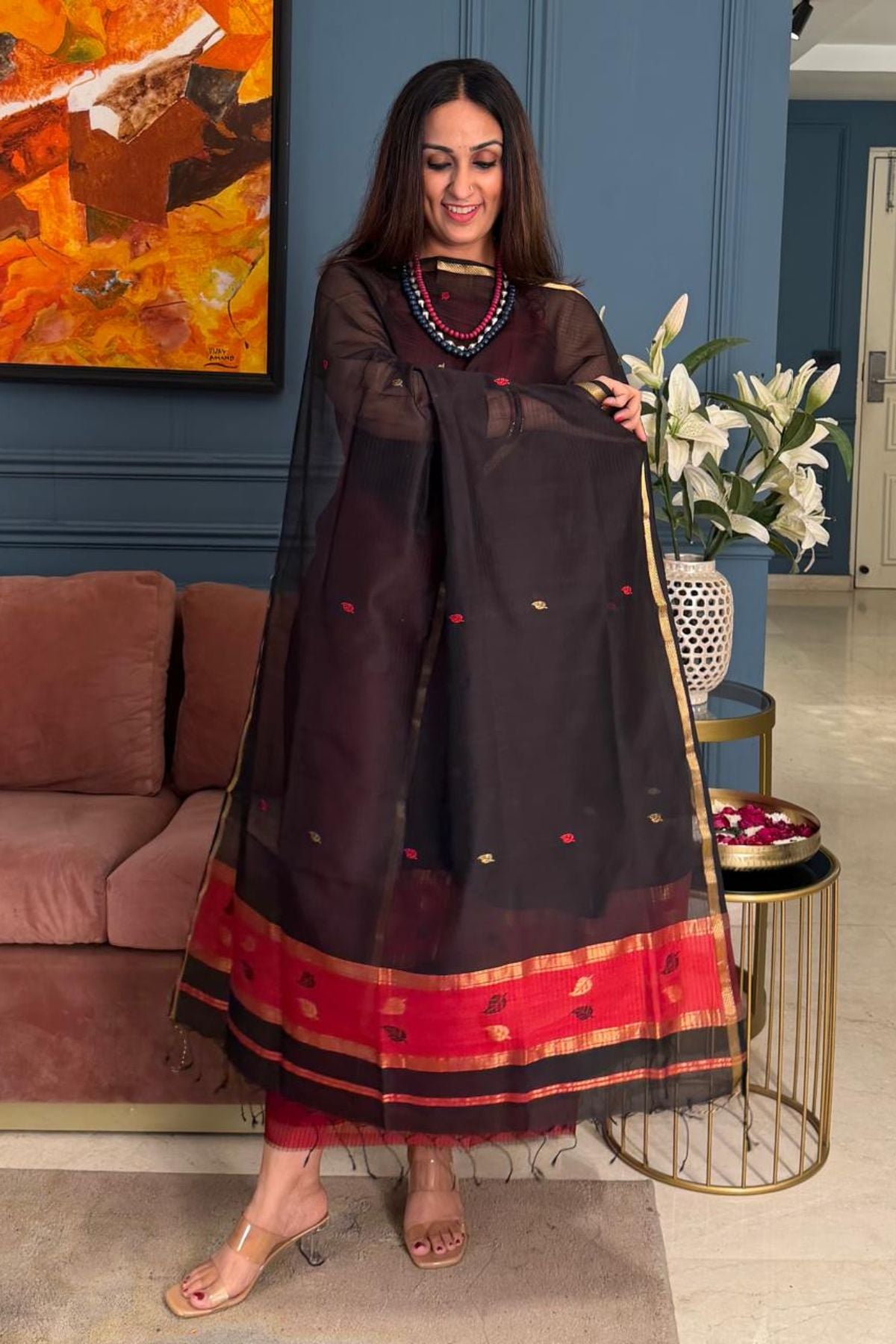 Maheshwari handloom silk by cotton kurta dupatta set