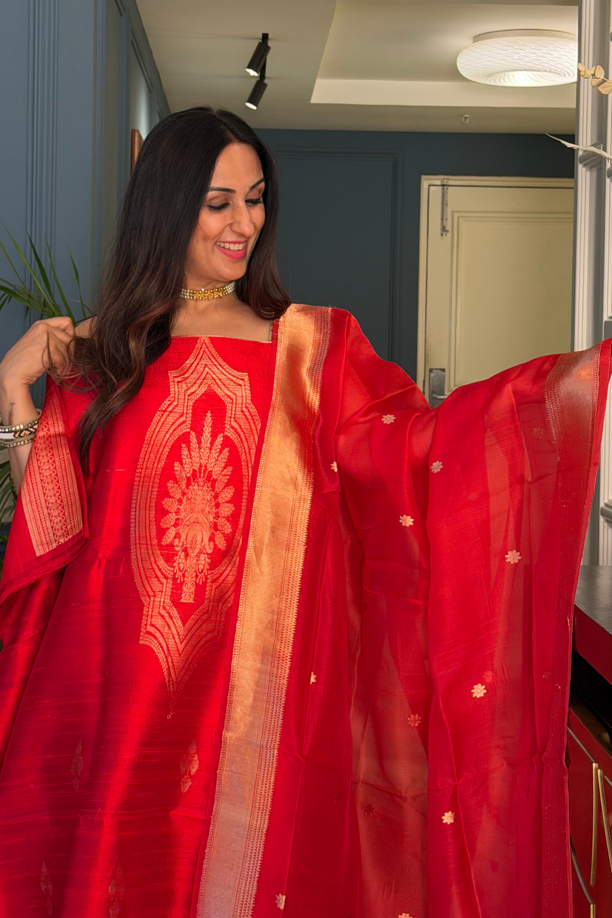 Handwoven Pure Raw silk suit sets with pure organza silk dupatta!!