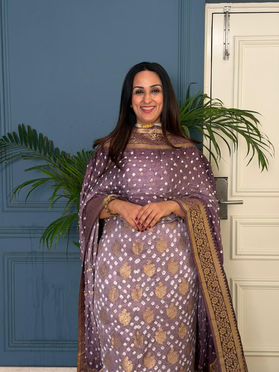 Pure modal kurta dupatta set with hand done bandhani!!