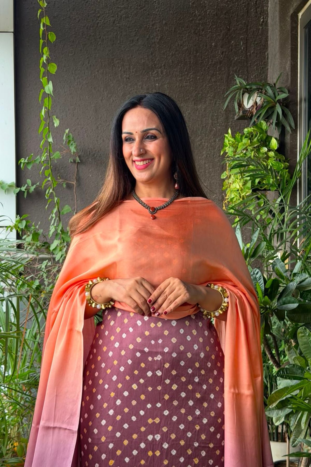 Handcrafted Bandhani ombré kurta dupatta set on pure modal!!