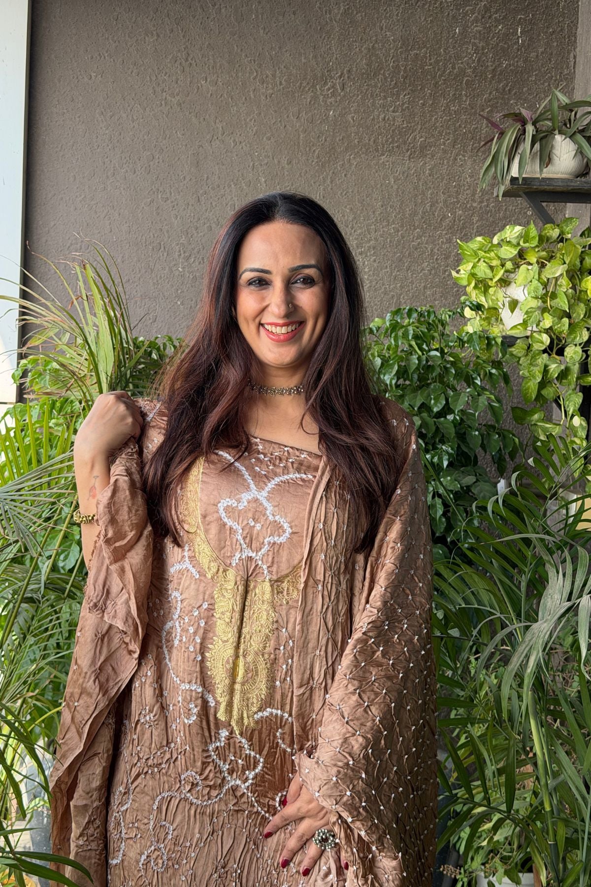 Pure modal silk full set with hand done bandhani and zari weaving!!
