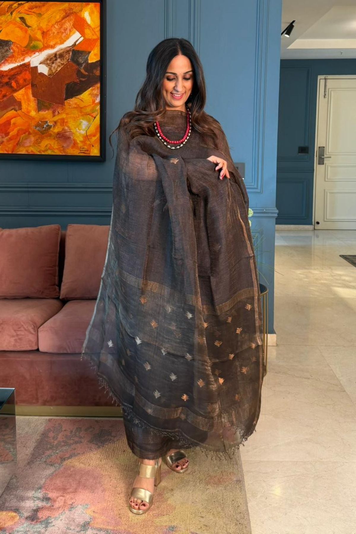 Premium quality Tissue muslin kurta dupatta set