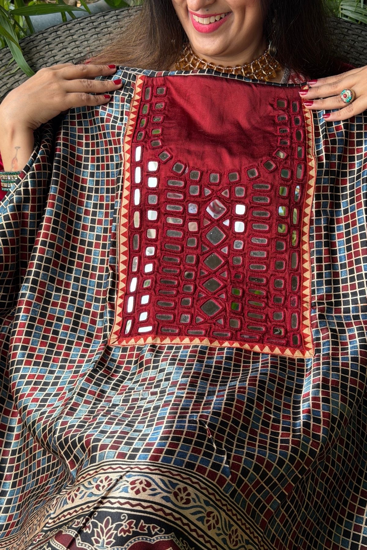 Handcrafted kurta with Kutch mirror work on pure Mashru!!