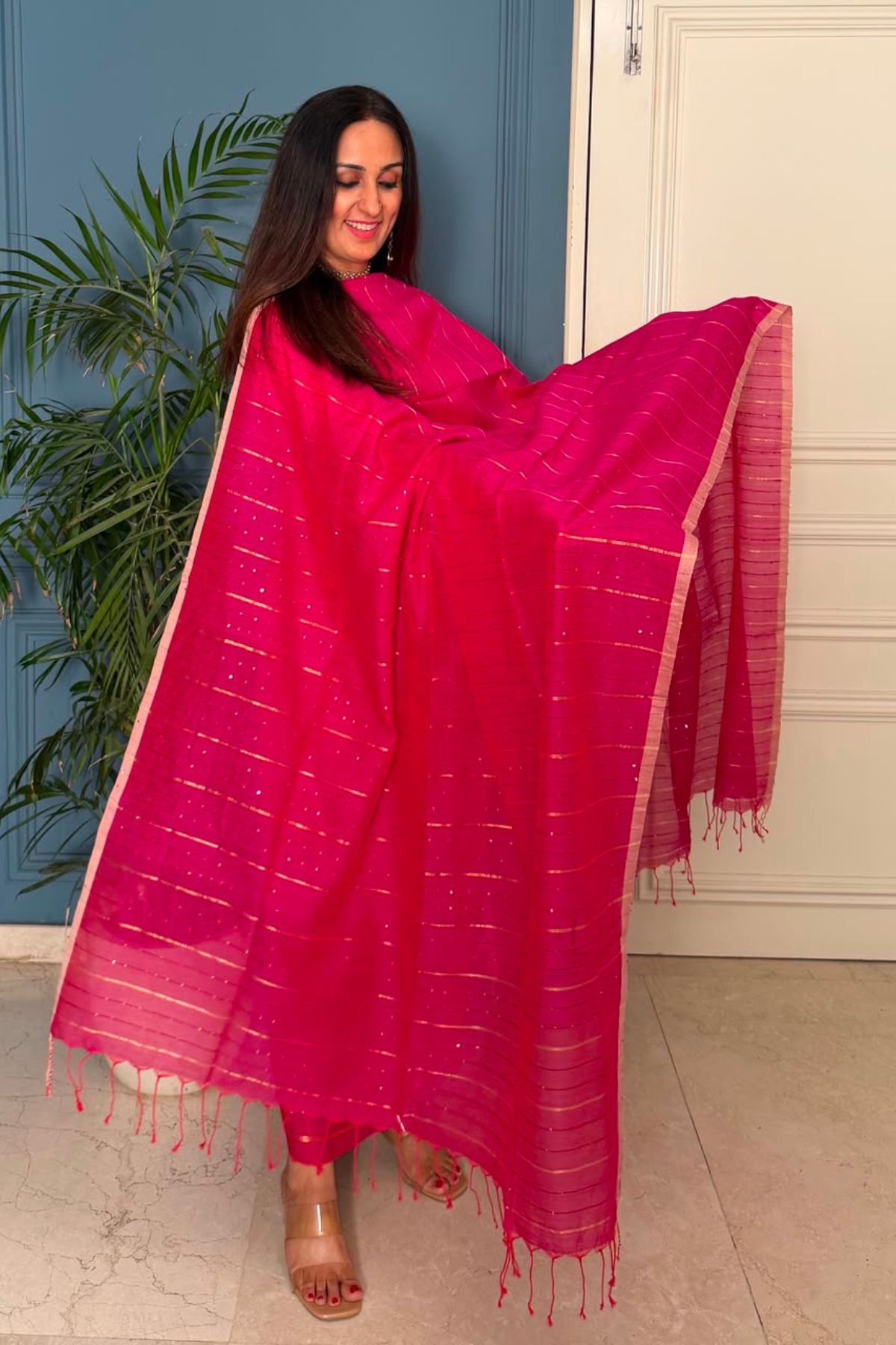 Pure cotton kurta dupatta sets with handwoven pocket sequins!!