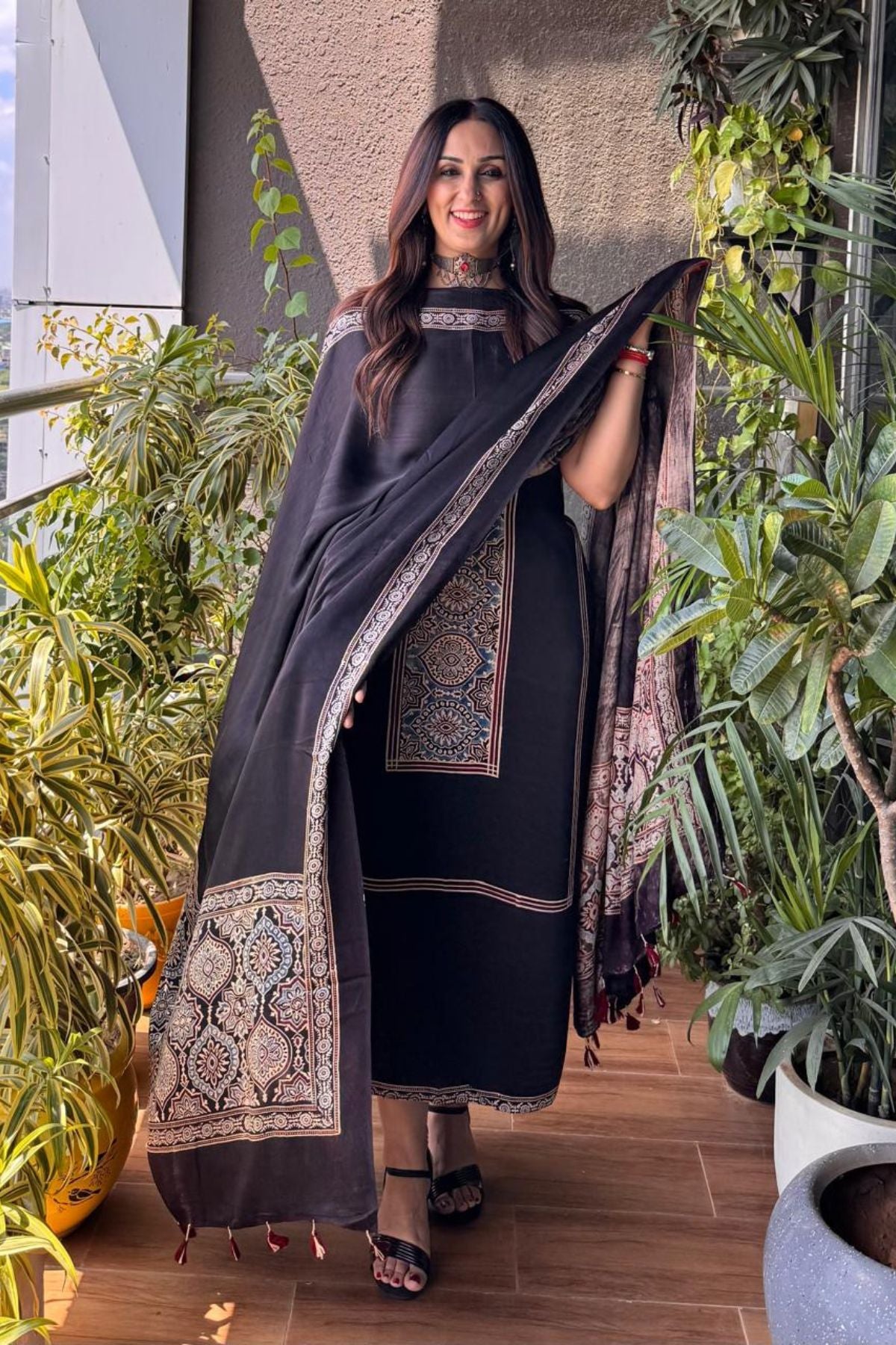 Ajrakh Modal Kurta Dupatta Set