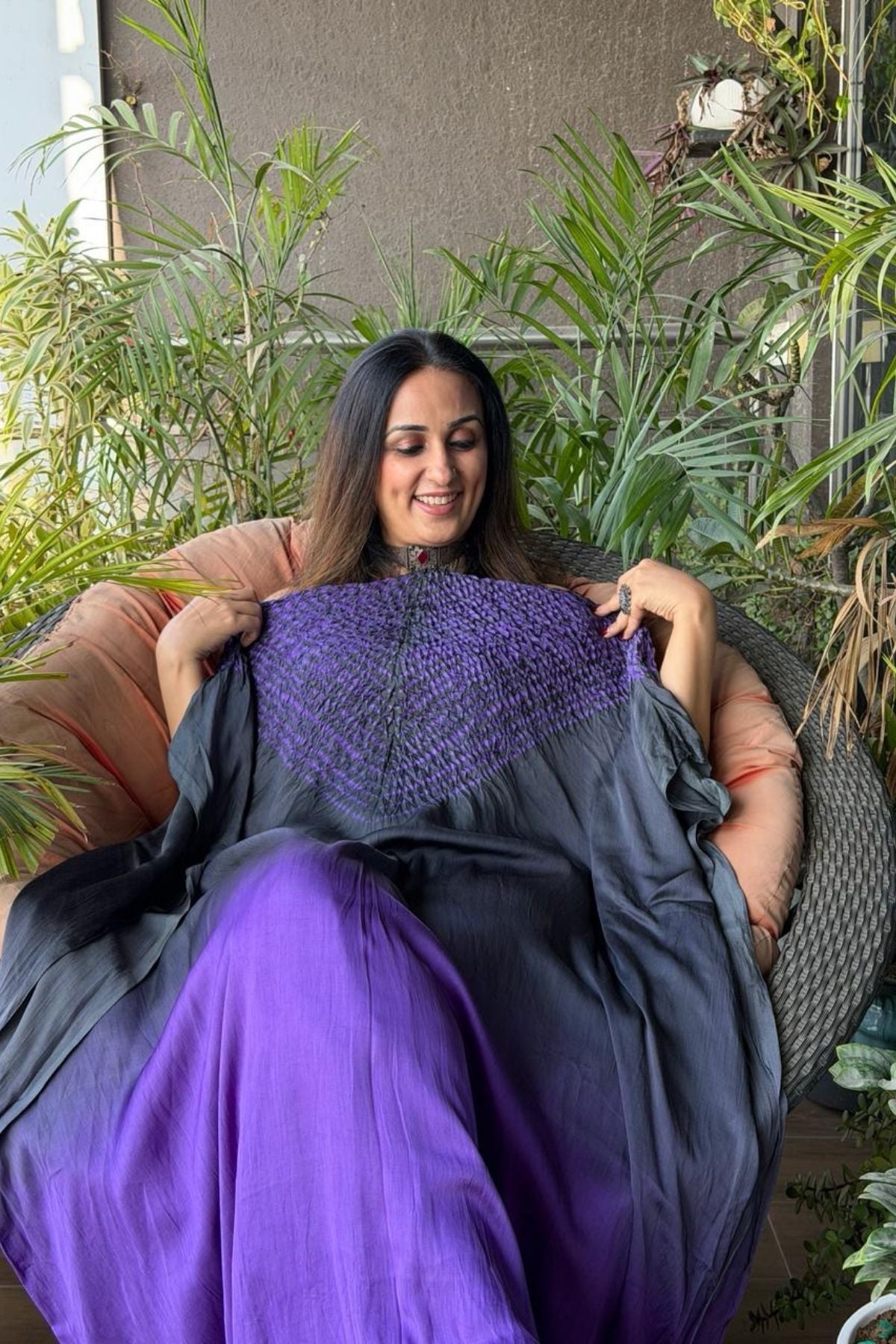 Handblocked Shibori shaded kurta on pure Modal