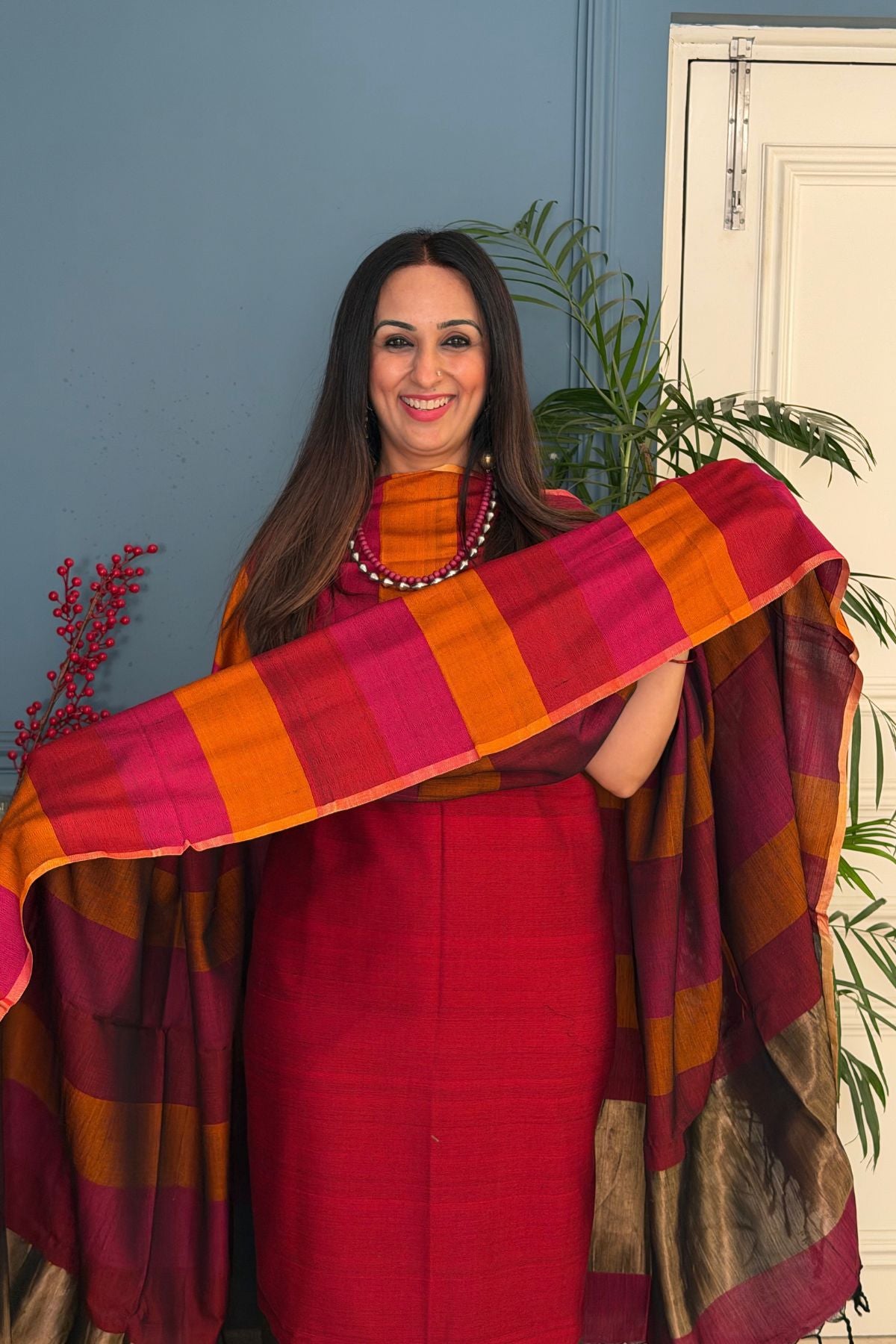 Maheshwari weave kurta dupatta set on cotton silk