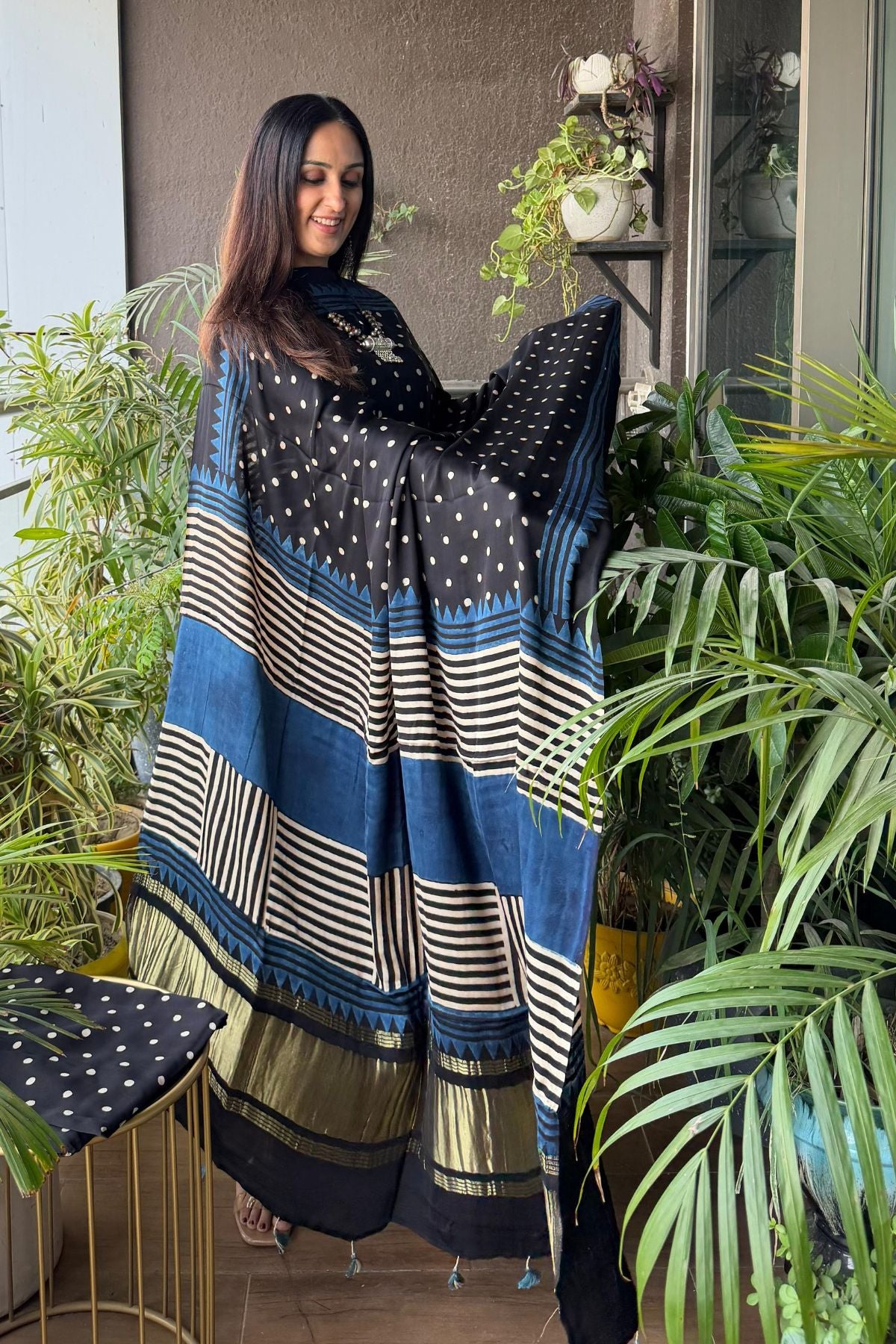 Handblocked Ajrakh full sets in modal with Lagdi patta on dupatta!!
