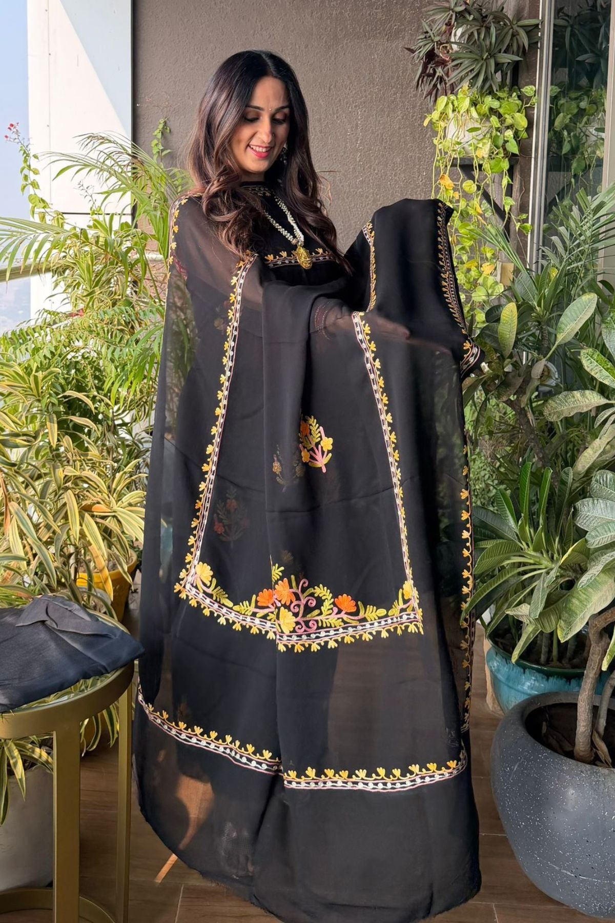 Georgette full suit set with Kashmiri embroidery